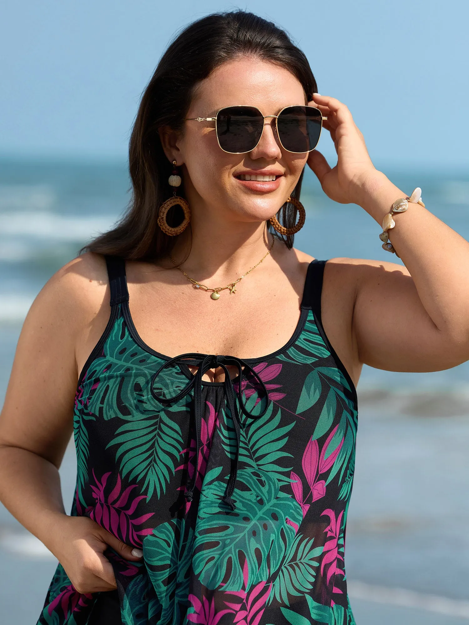 Vibrant Tropical Mesh Neck Tie Swim Top sold by Bloomchic product image thumbnail 3