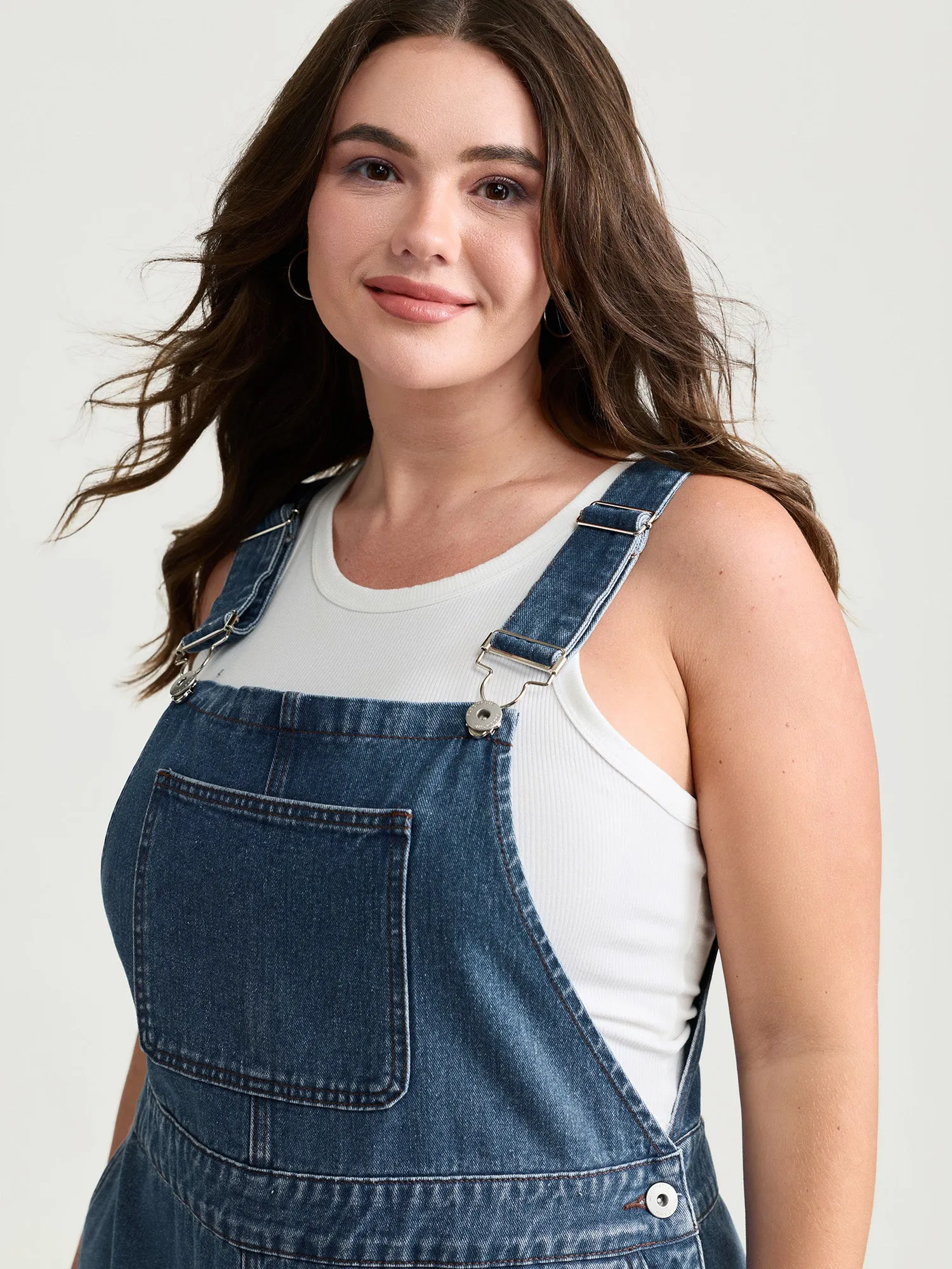Cotton Adjustable Back Slit Overall Midi Denim Dress sold by Bloomchic product image thumbnail 3
