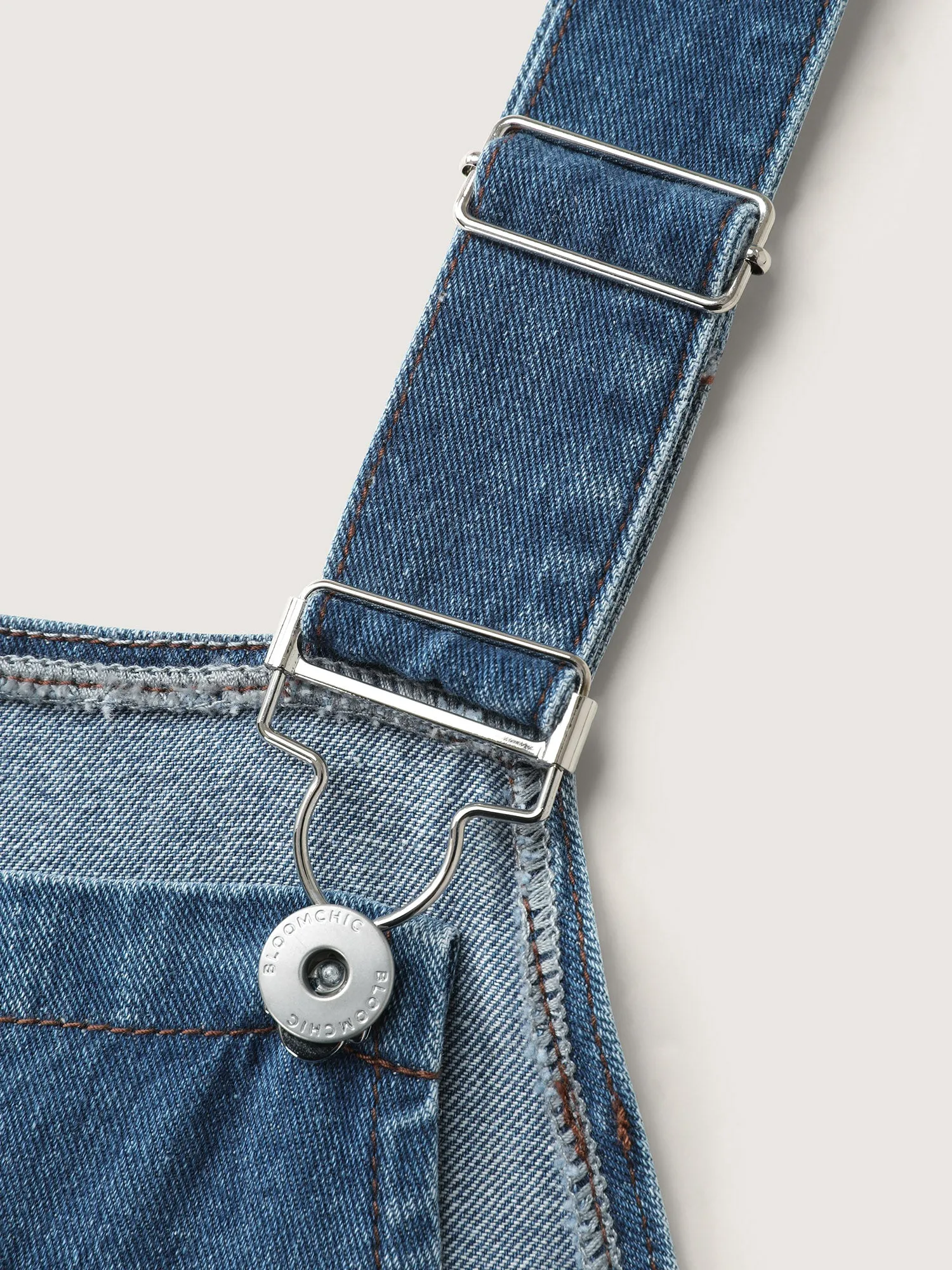 Cotton Adjustable Back Slit Overall Midi Denim Dress sold by Bloomchic product image thumbnail 5