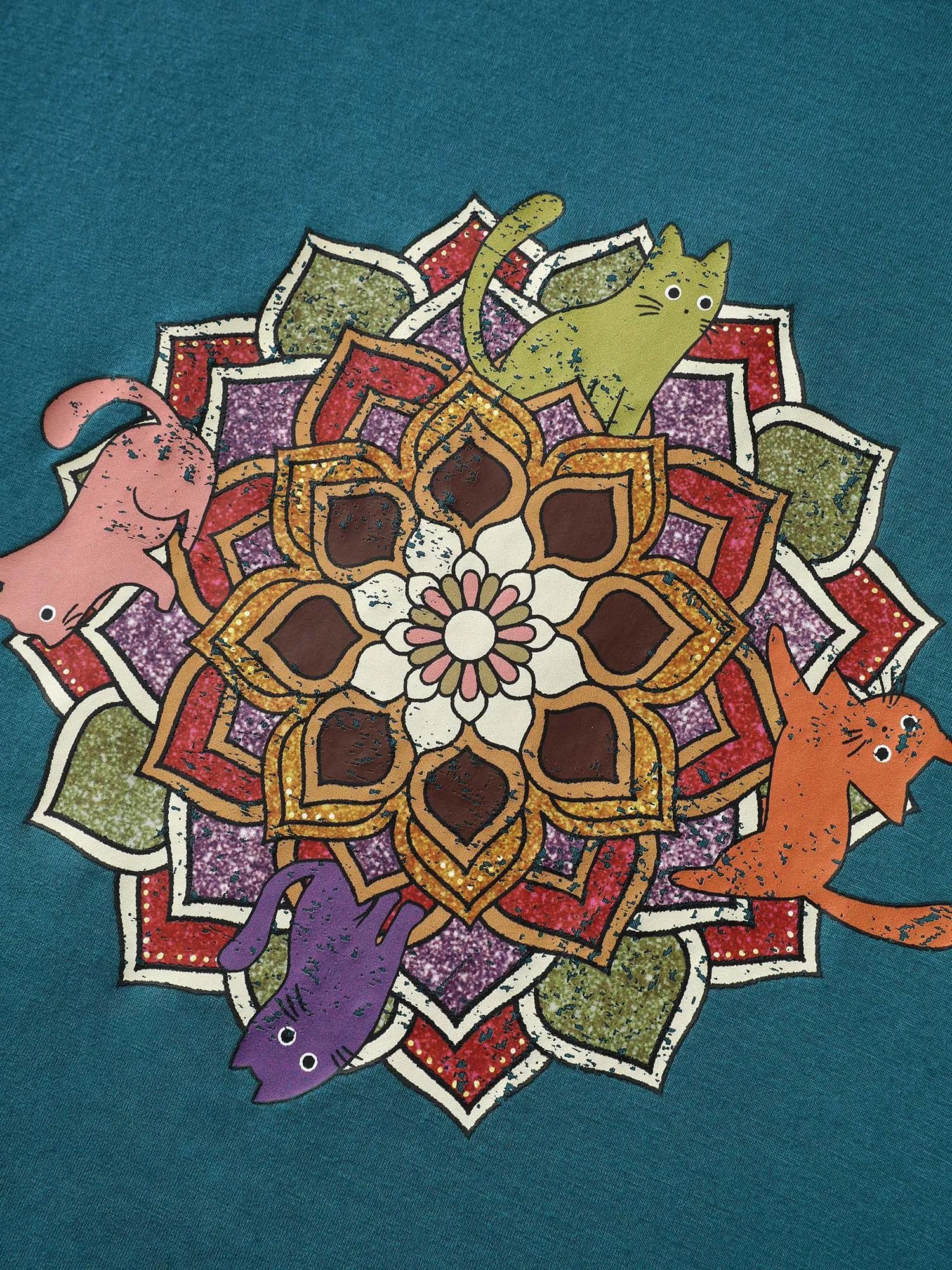 Supersoft Colorful Cats Print T-Shirt sold by Bloomchic product image thumbnail 5