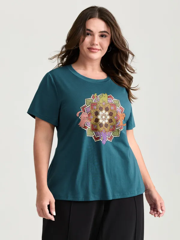 Supersoft Colorful Cats Print T-Shirt made by Bloomchic