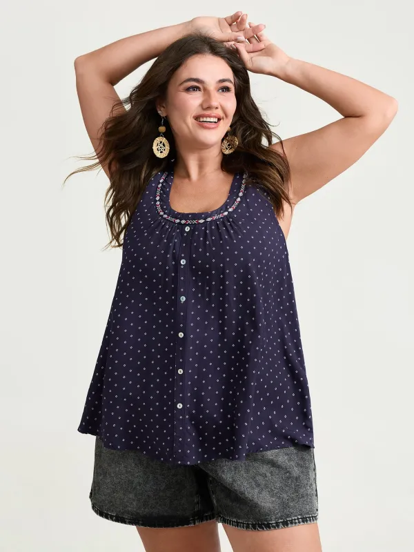 Supersoft Webbed Button Placket Tank Top made by Bloomchic