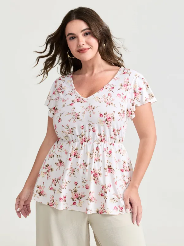 Cute Floral Print Stretchy Knit Top made by Bloomchic