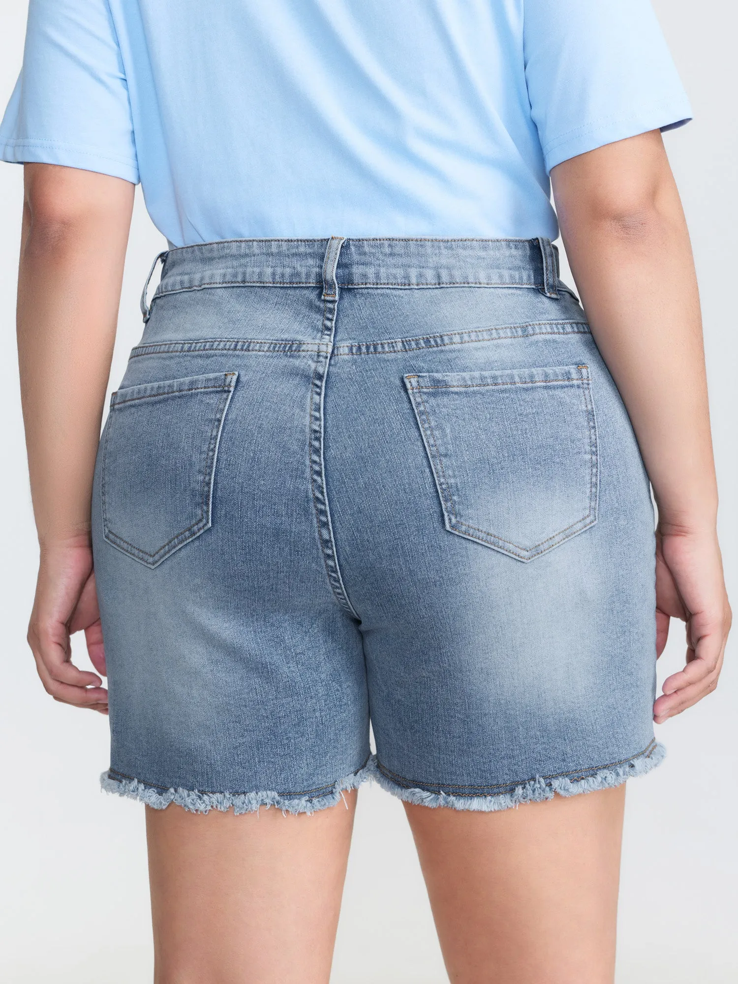 Faded Mid-Rise Stretchy Denim Shorts sold by Bloomchic product image thumbnail 5