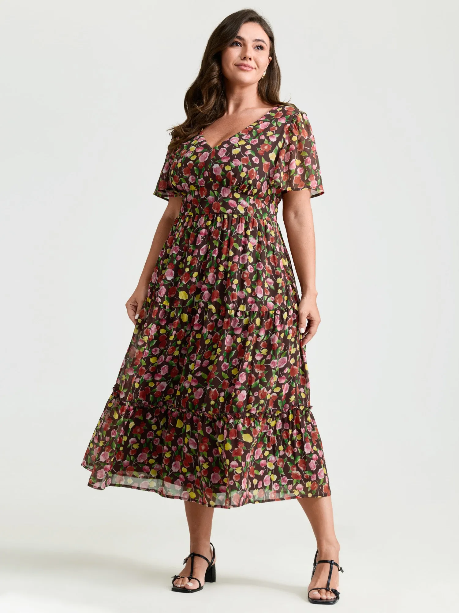 Vacation-Ready Floral Print Back-Tie Midi Dress sold by Bloomchic