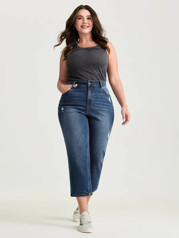 No-Gap Waist Distressed Cropped Jeans made by Bloomchic