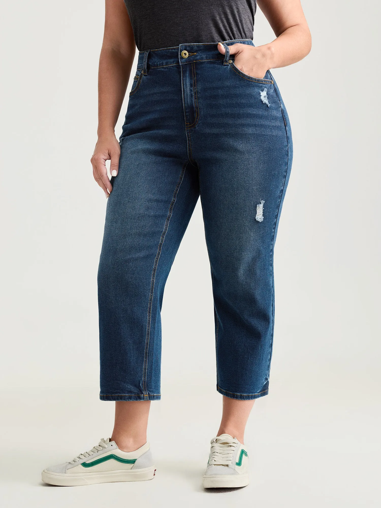 No-Gap Waist Distressed Cropped Jeans sold by Bloomchic product image thumbnail 2