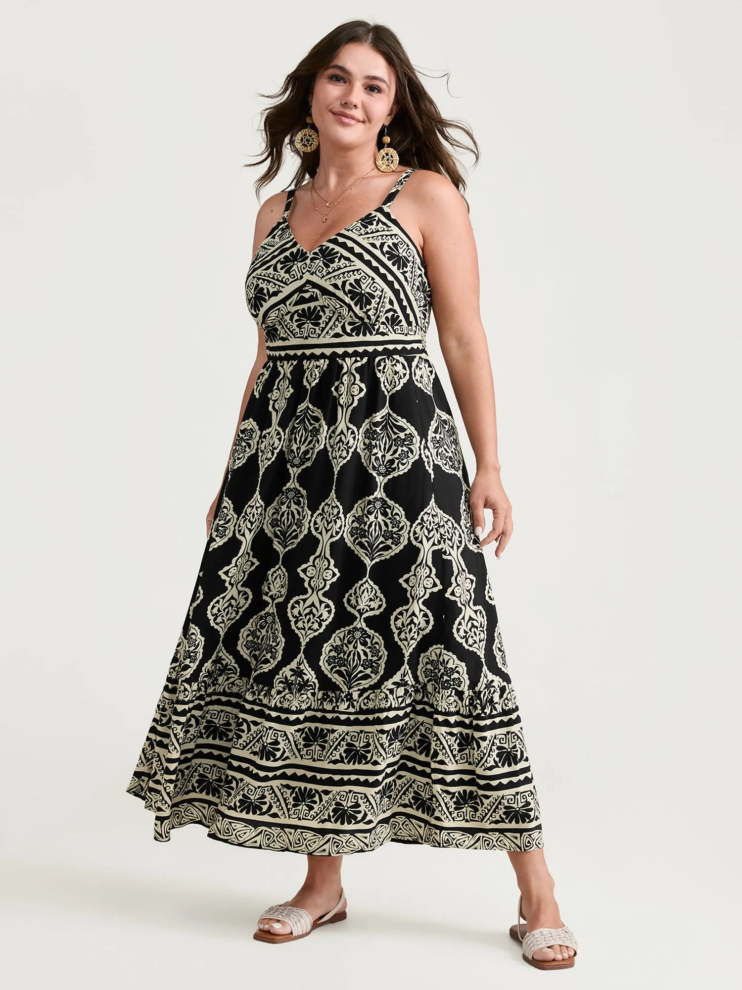 Boho Geometric Print Cami Flowy Maxi Dress sold by Bloomchic