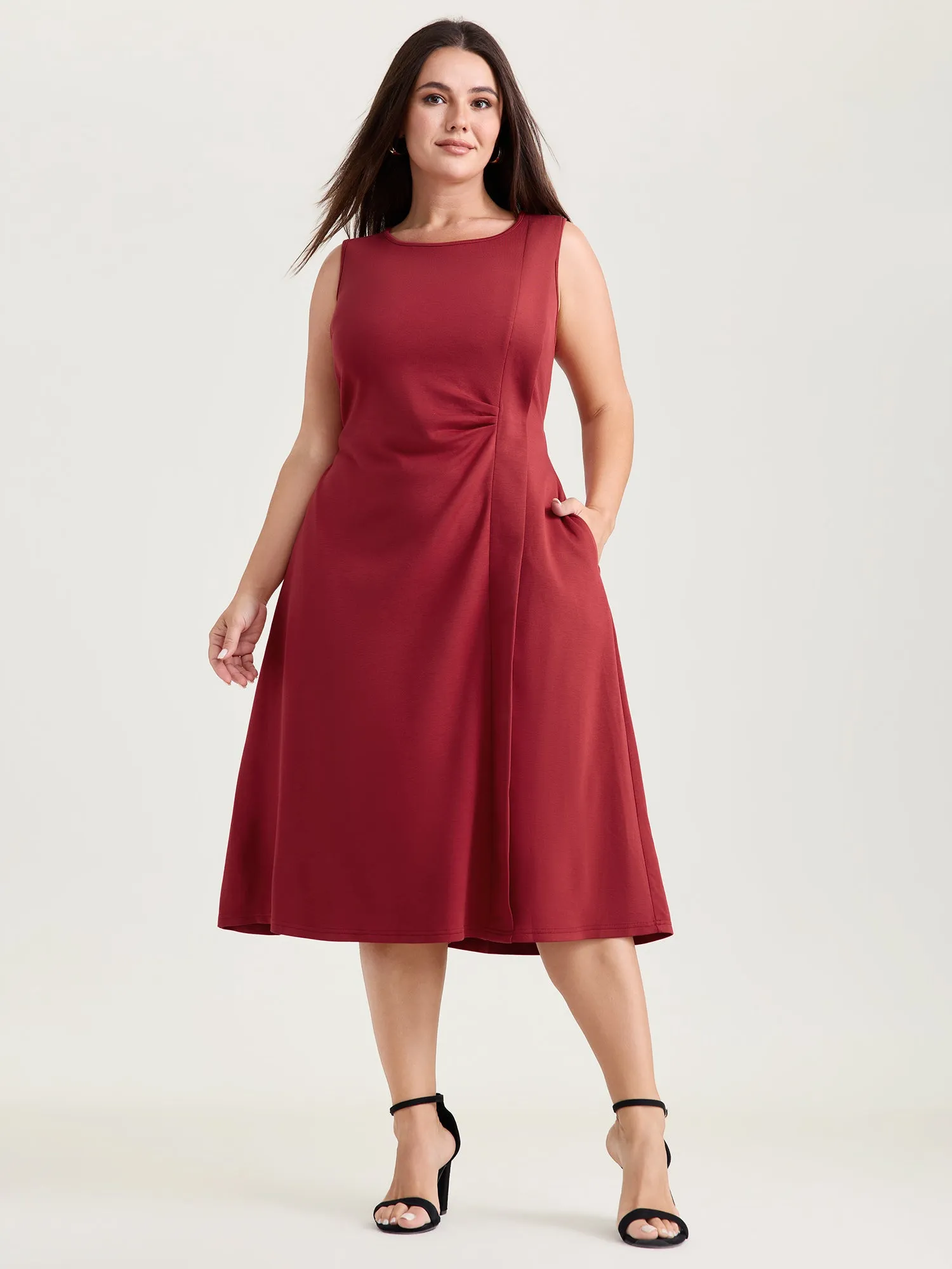 Elegant Knotted Side Pockets Midi Dress sold by Bloomchic