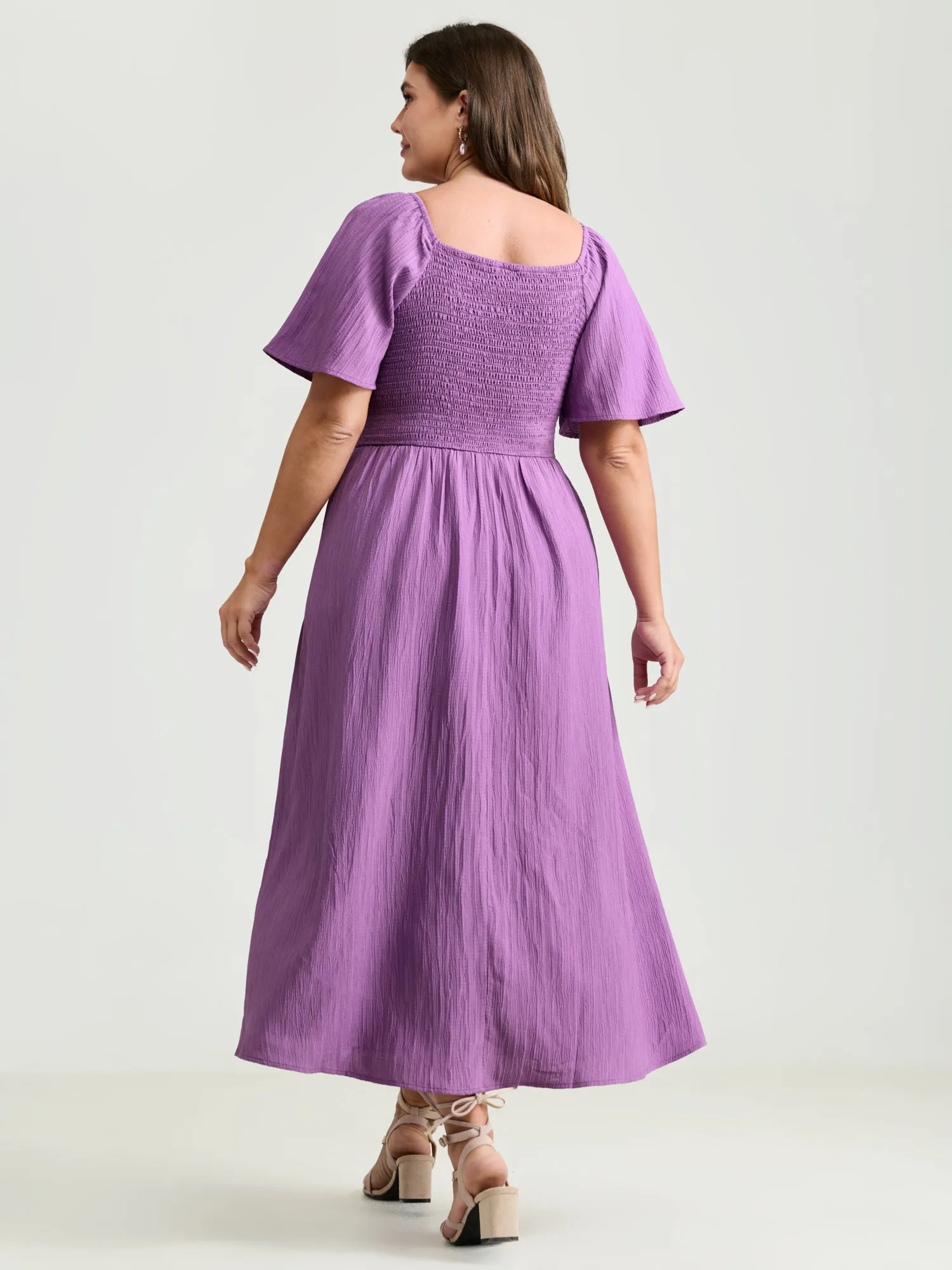 Textured Curvy Hem Bust-Friendly Slit Midi Dress sold by Bloomchic product image thumbnail 5