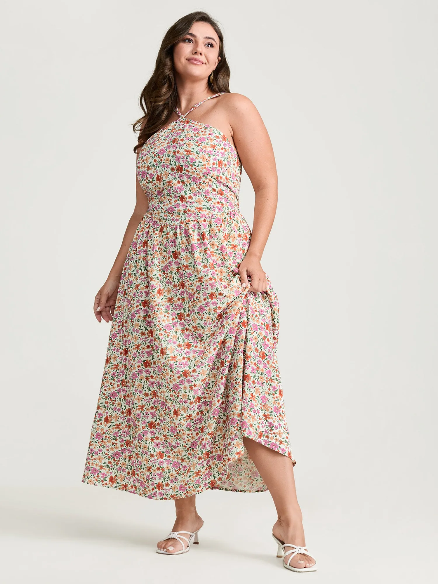 Floral Print Halter Neckline Flowy Maxi Dress sold by Bloomchic