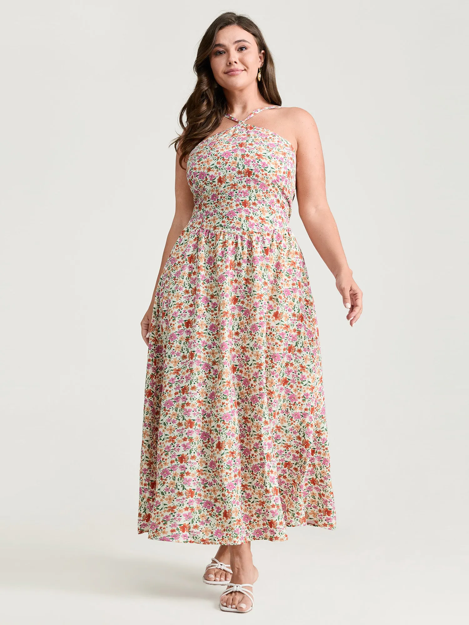 Floral Print Halter Neckline Flowy Maxi Dress sold by Bloomchic product image thumbnail 3