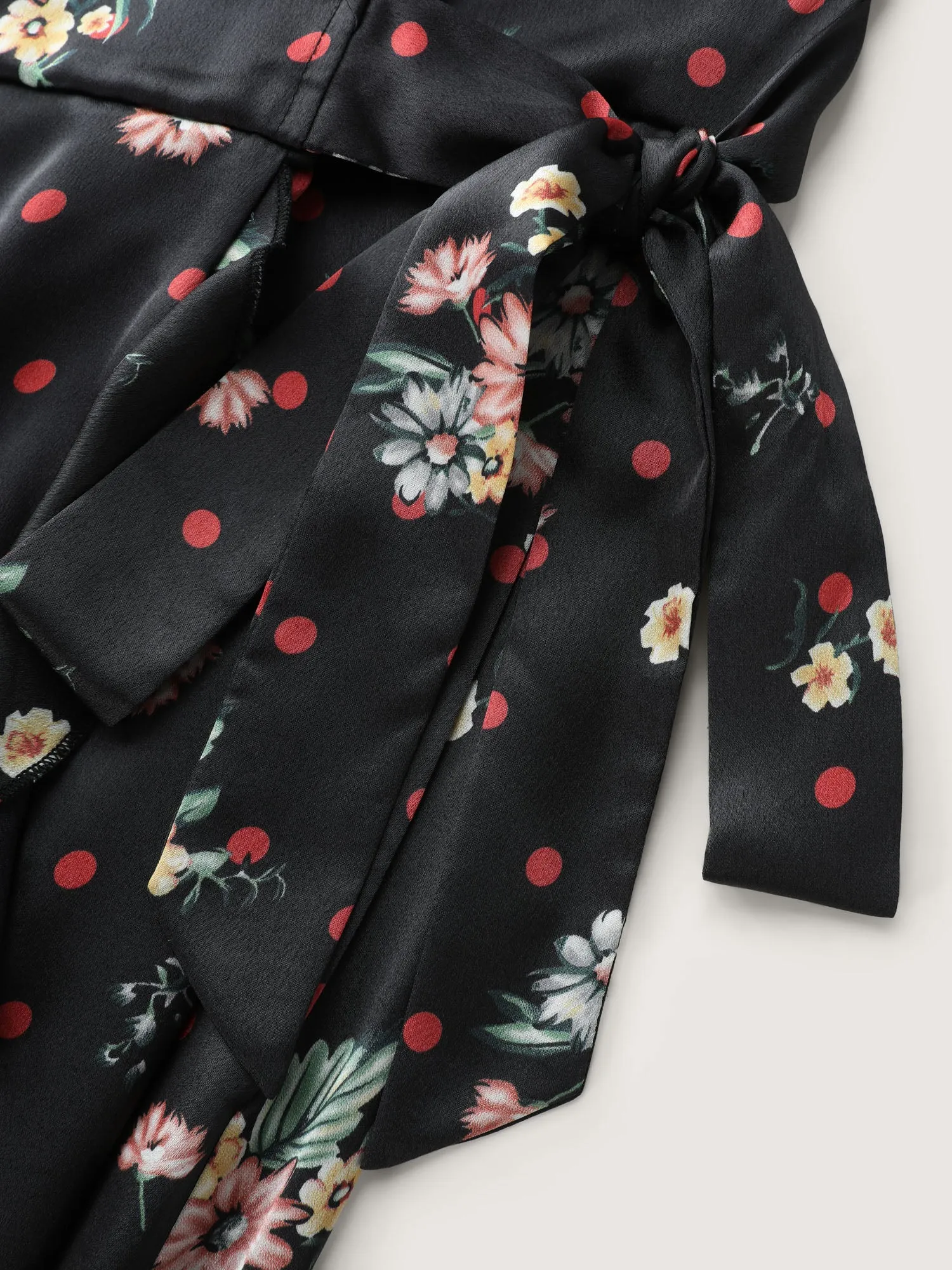 Polka Dot Floral Print Wrap Front Midi Dress sold by Bloomchic product image thumbnail 5