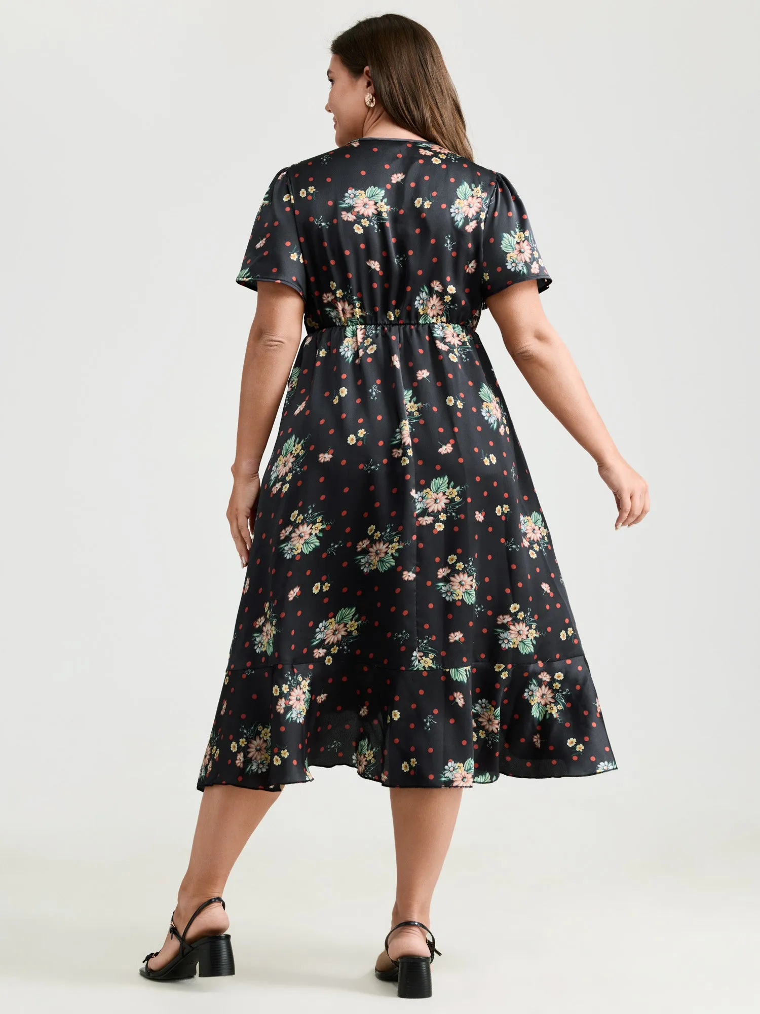 Polka Dot Floral Print Wrap Front Midi Dress sold by Bloomchic product image thumbnail 4