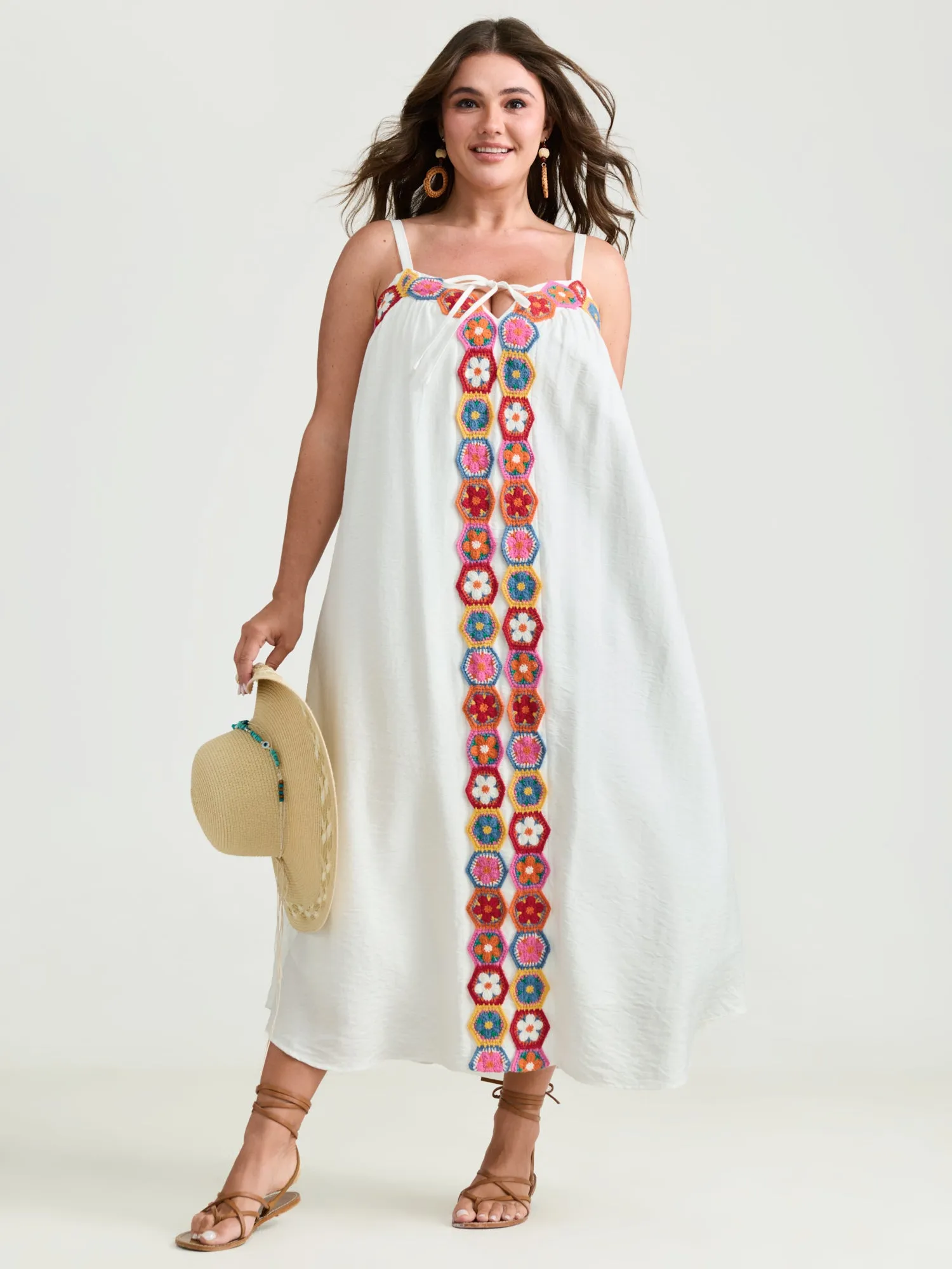 Colorful Floral Crochet Front Cami Midi Dress sold by Bloomchic product image thumbnail 3