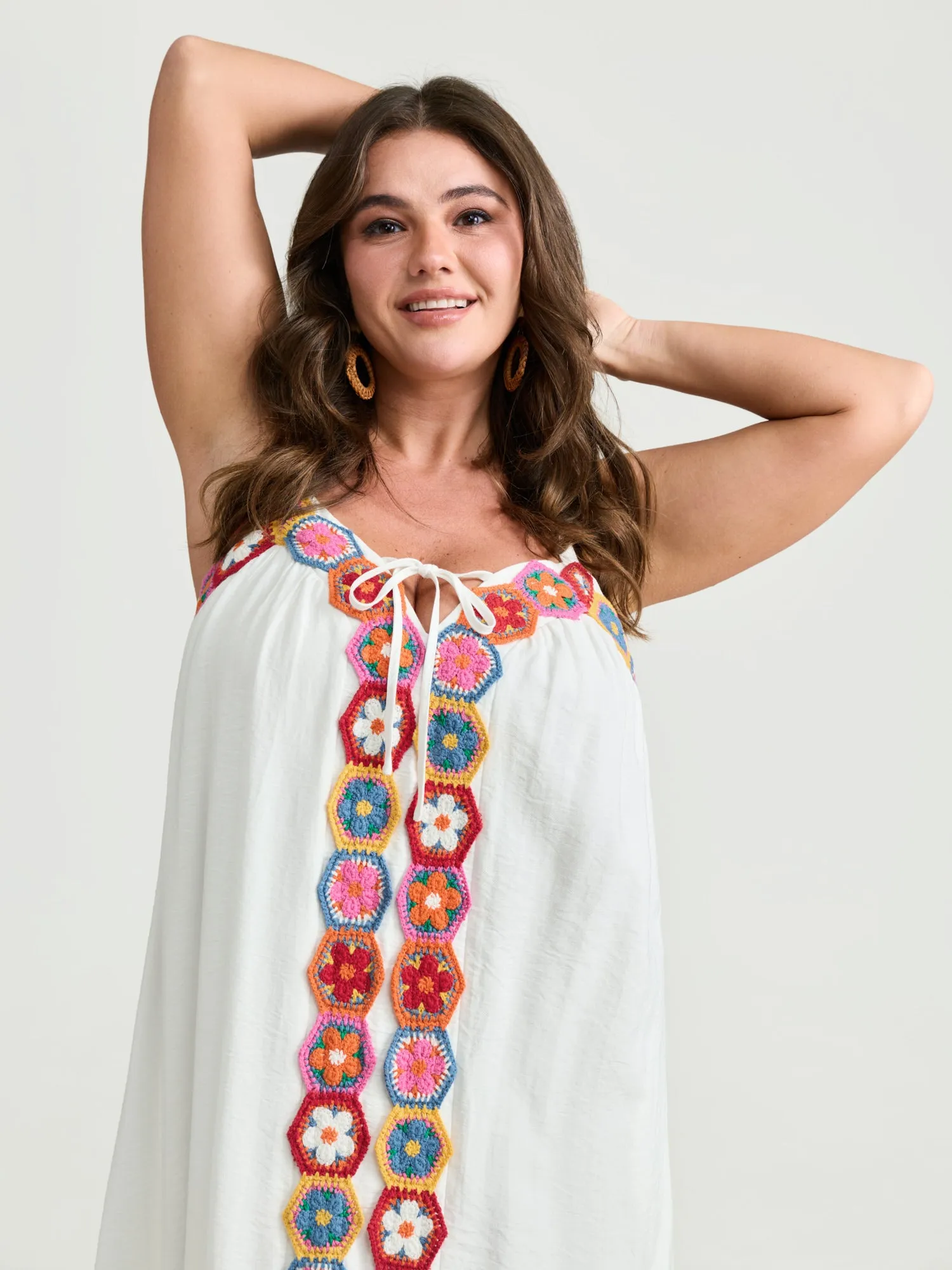 Colorful Floral Crochet Front Cami Midi Dress sold by Bloomchic product image thumbnail 2