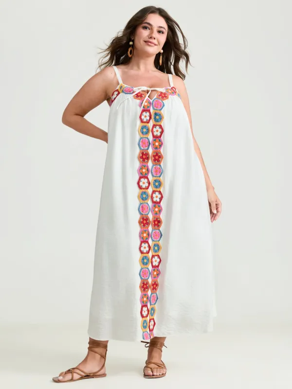 Colorful Floral Crochet Front Cami Midi Dress made by Bloomchic