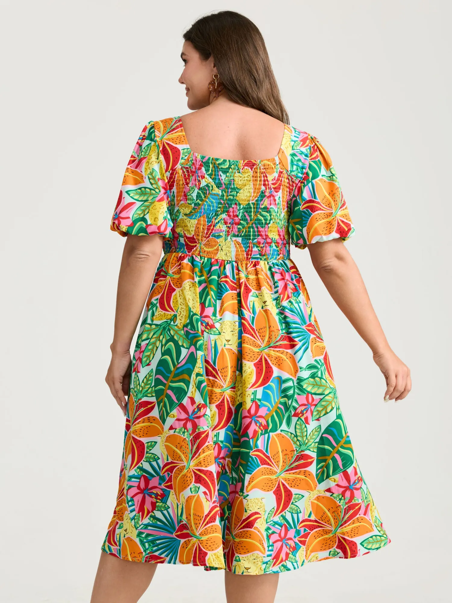 Bright Floral Print Pleated Bodice Midi Dress sold by Bloomchic product image thumbnail 4