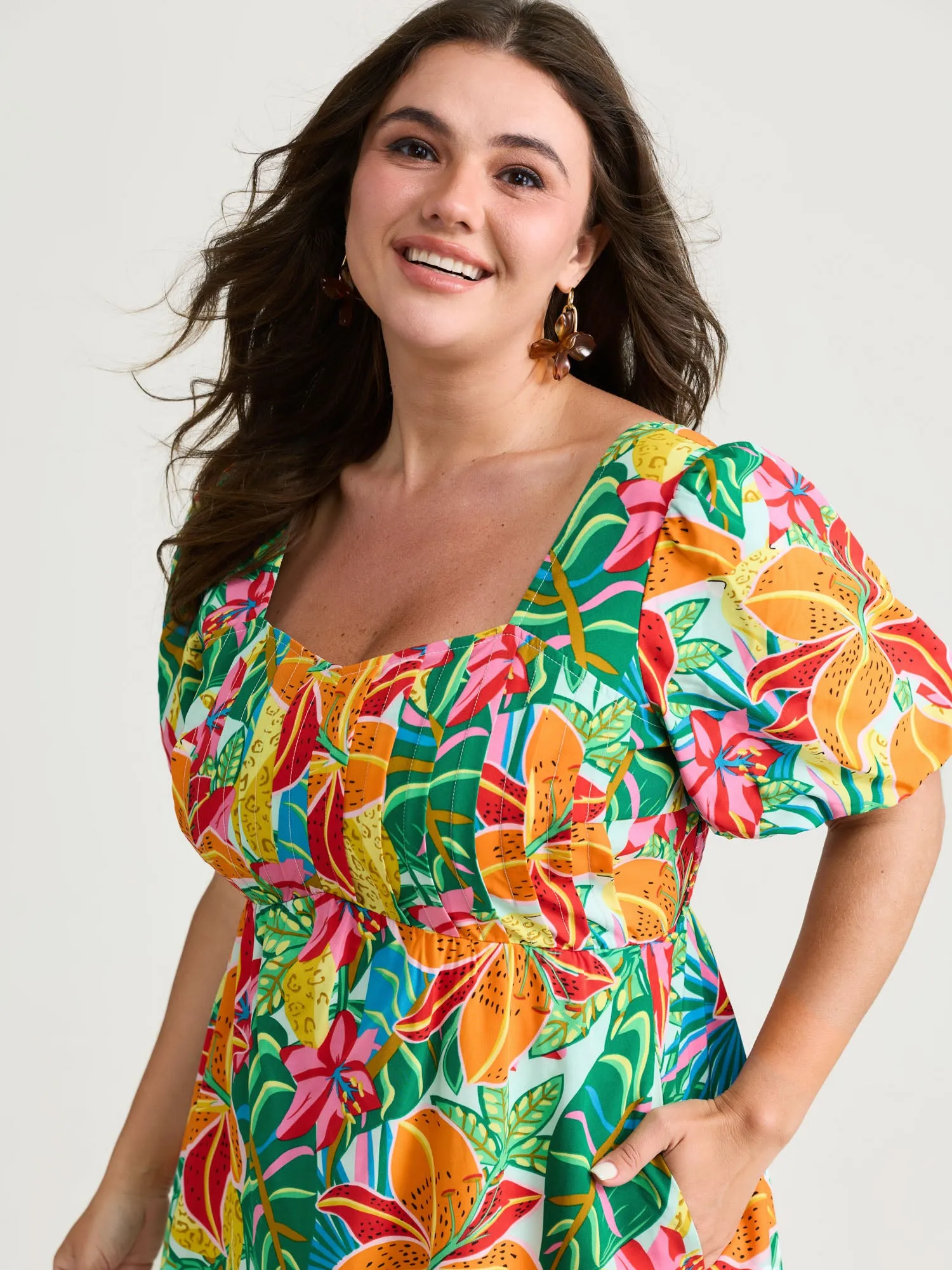 Bright Floral Print Pleated Bodice Midi Dress sold by Bloomchic product image thumbnail 2