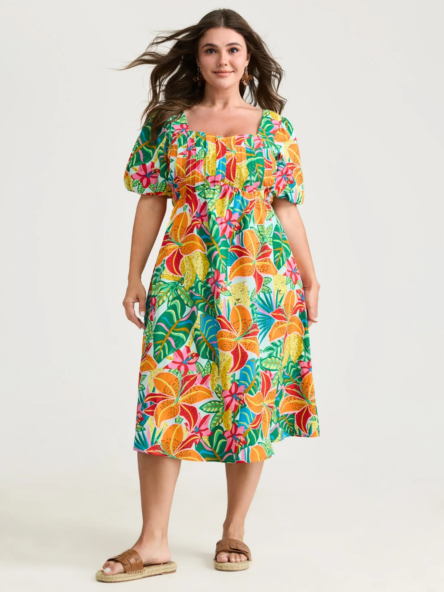 Bright Floral Print Pleated Bodice Midi Dress sold by Bloomchic product image thumbnail 3