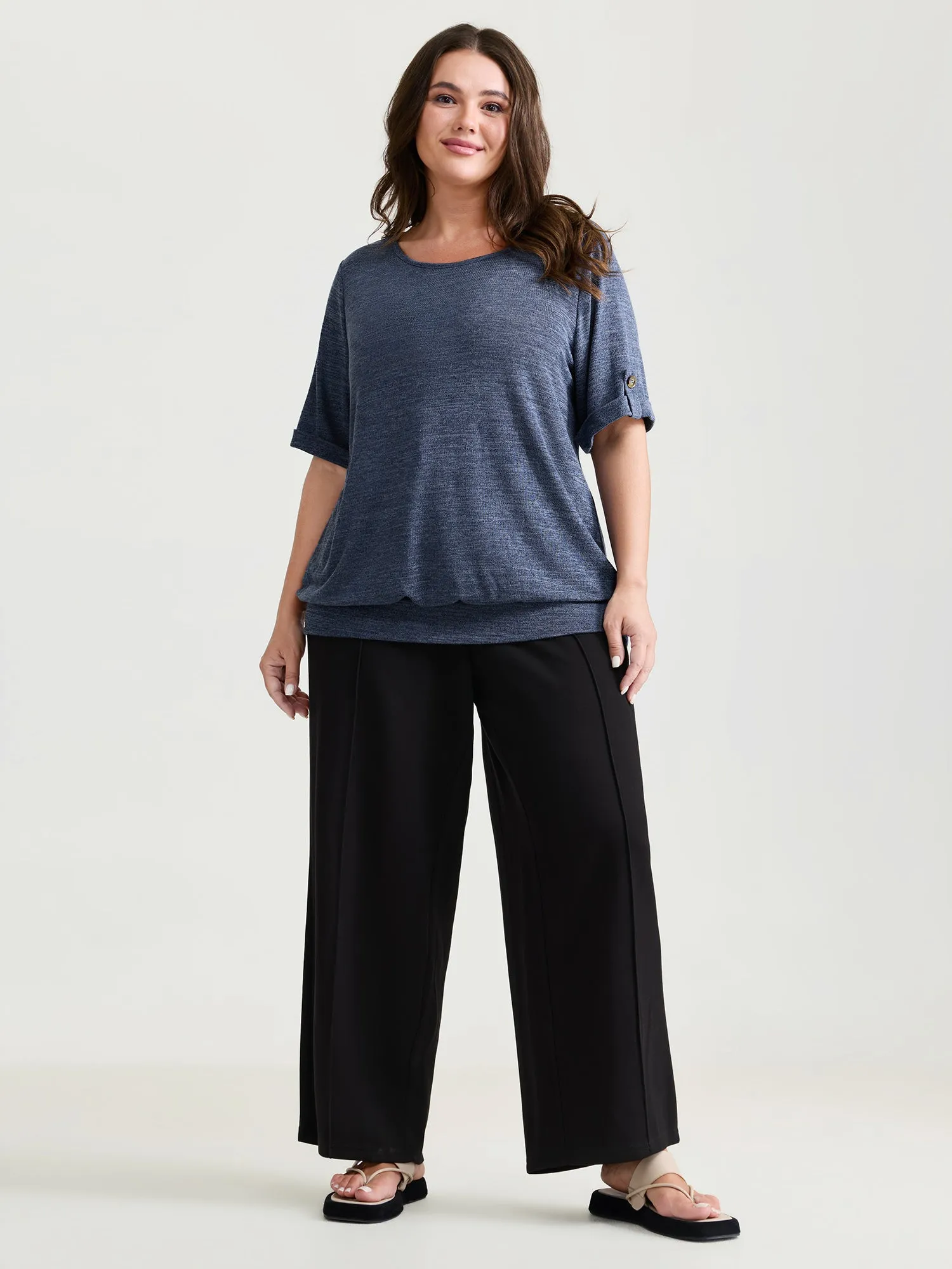 Stretchy Plain Folded Cuff Sleeve T-Shirt sold by Bloomchic product image thumbnail 3