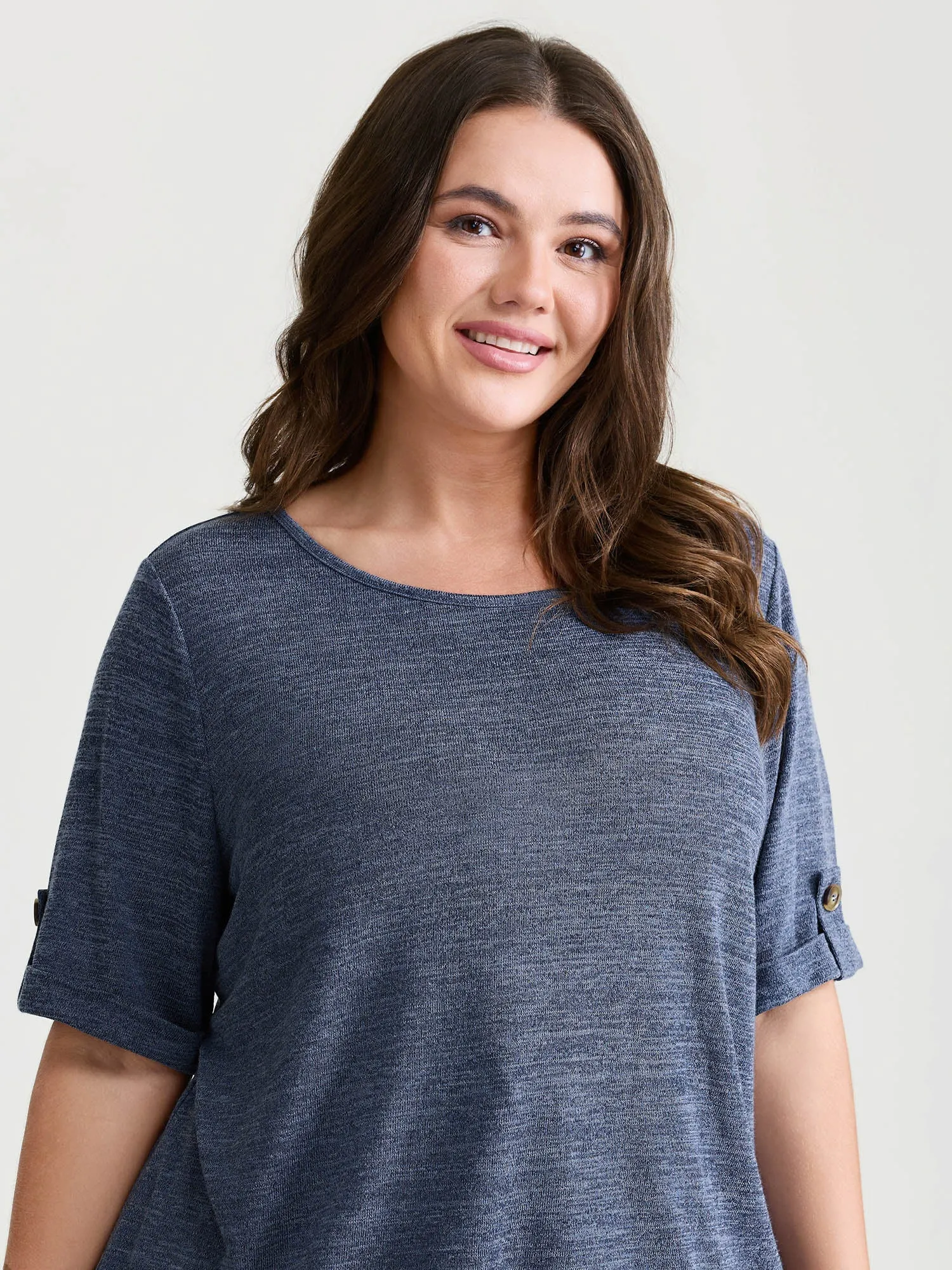 Stretchy Plain Folded Cuff Sleeve T-Shirt sold by Bloomchic product image thumbnail 2