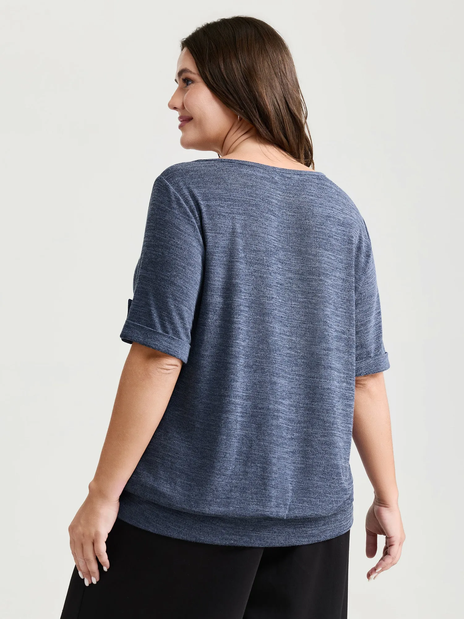 Stretchy Plain Folded Cuff Sleeve T-Shirt sold by Bloomchic product image thumbnail 5