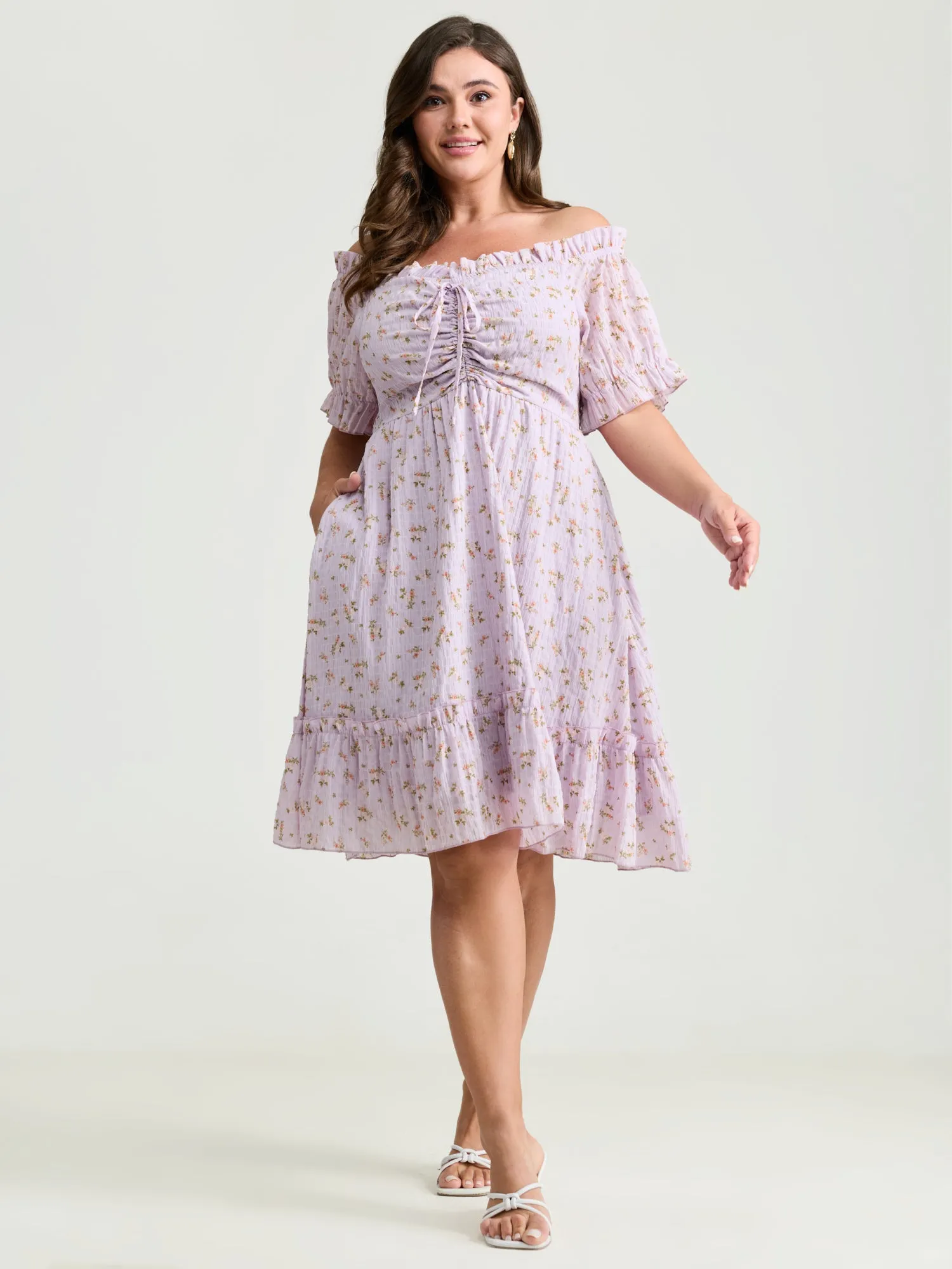 Off-Shoulder Romantic Ruffles Floral Mini Dress sold by Bloomchic product image thumbnail 3