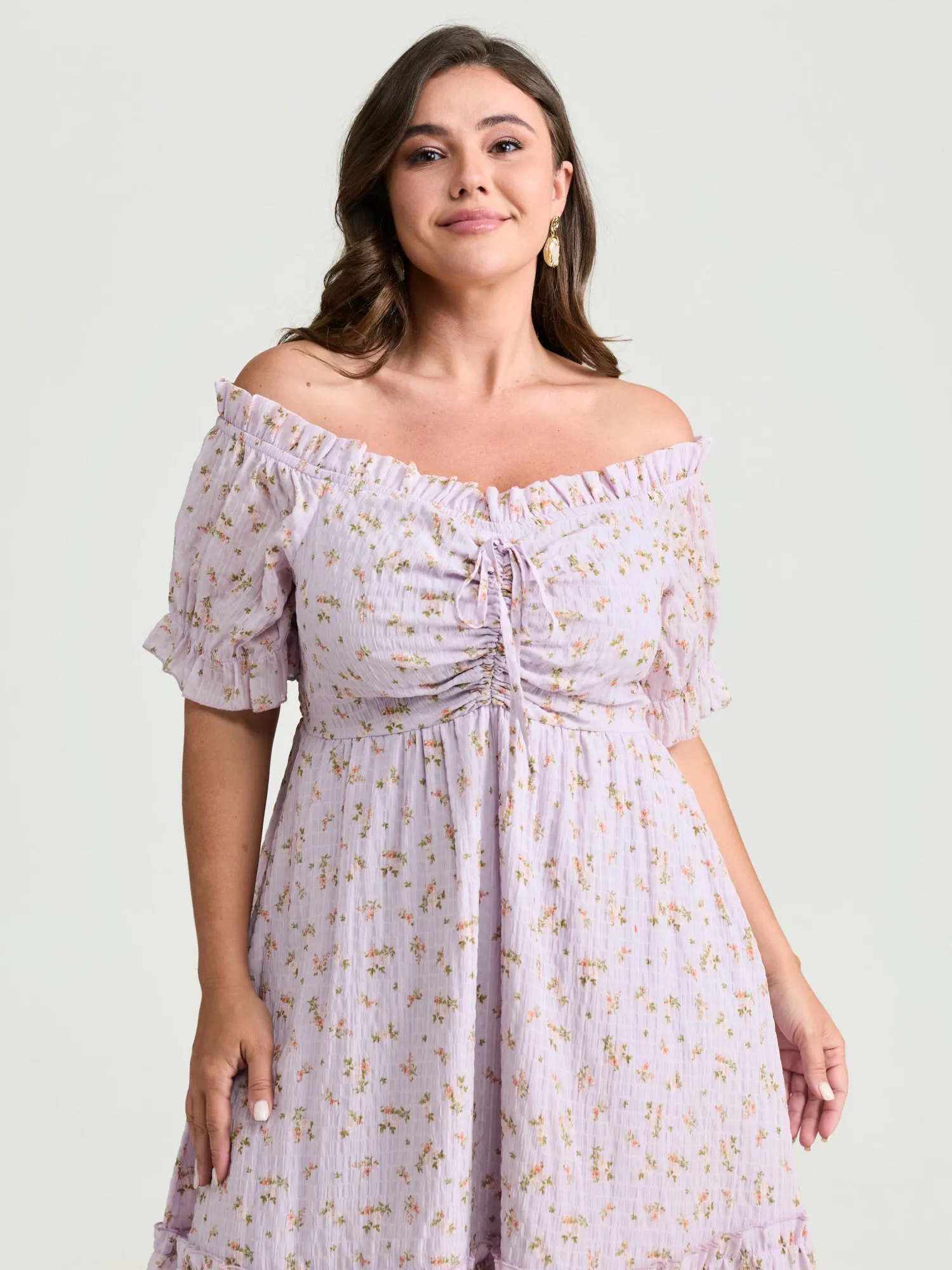 Off-Shoulder Romantic Ruffles Floral Mini Dress sold by Bloomchic product image thumbnail 2