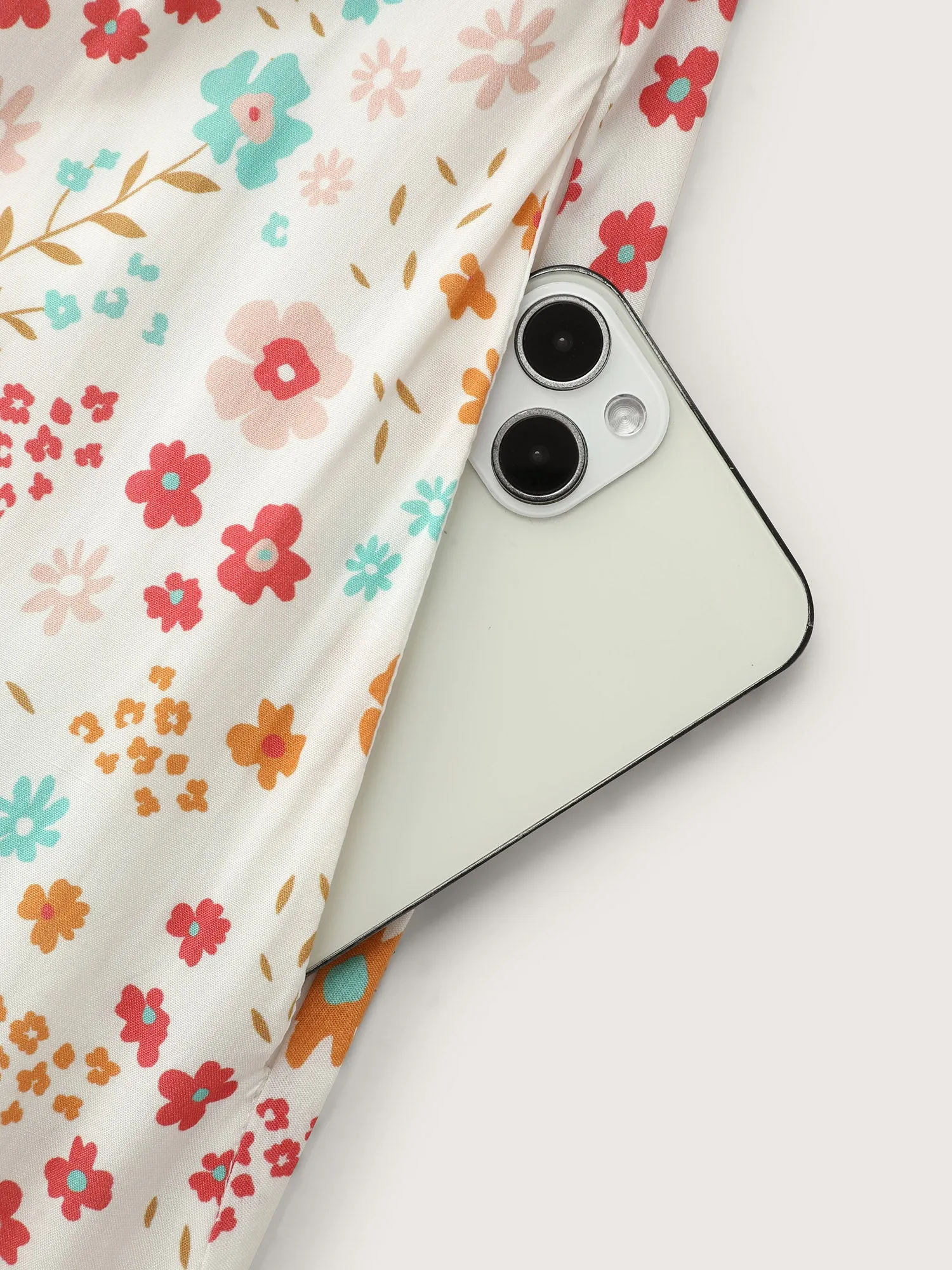 Sweet Floral Print Shirred Square Neckline Midi Dress sold by Bloomchic product image thumbnail 5