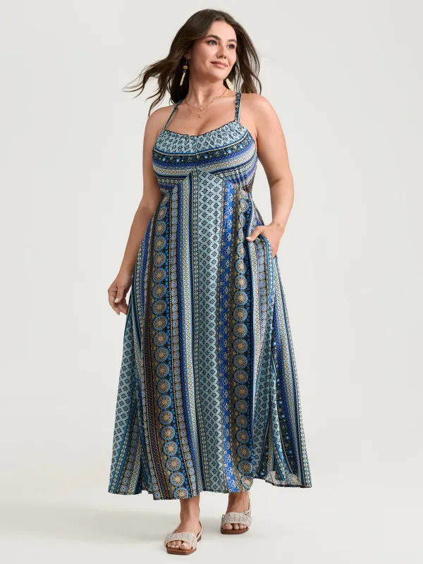 Boho Stripe Rayon Pockets Cami Maxi Dress made by Bloomchic