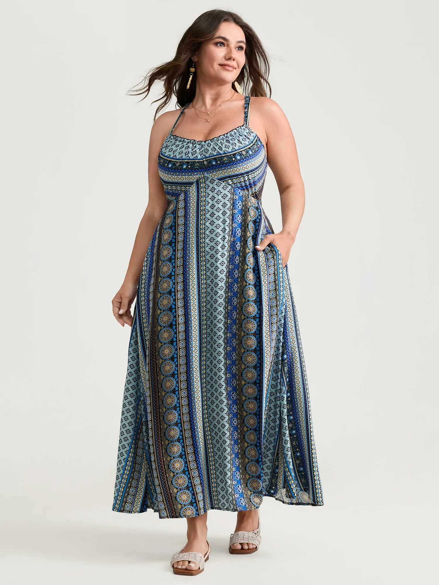 Boho Stripe Rayon Pockets Cami Maxi Dress sold by Bloomchic
