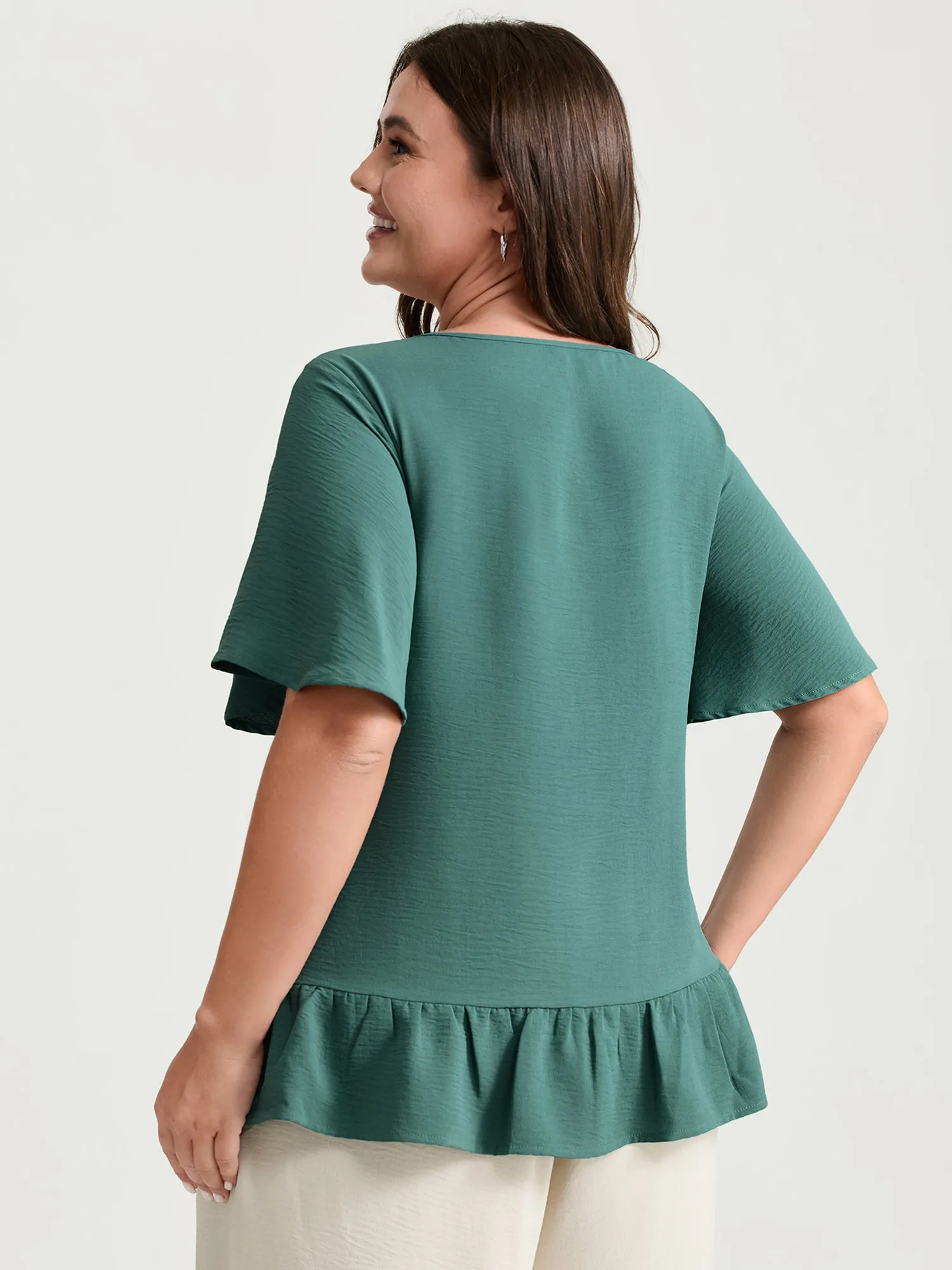 Floral Lace Trim Ruffled Hem Blouse sold by Bloomchic product image thumbnail 4