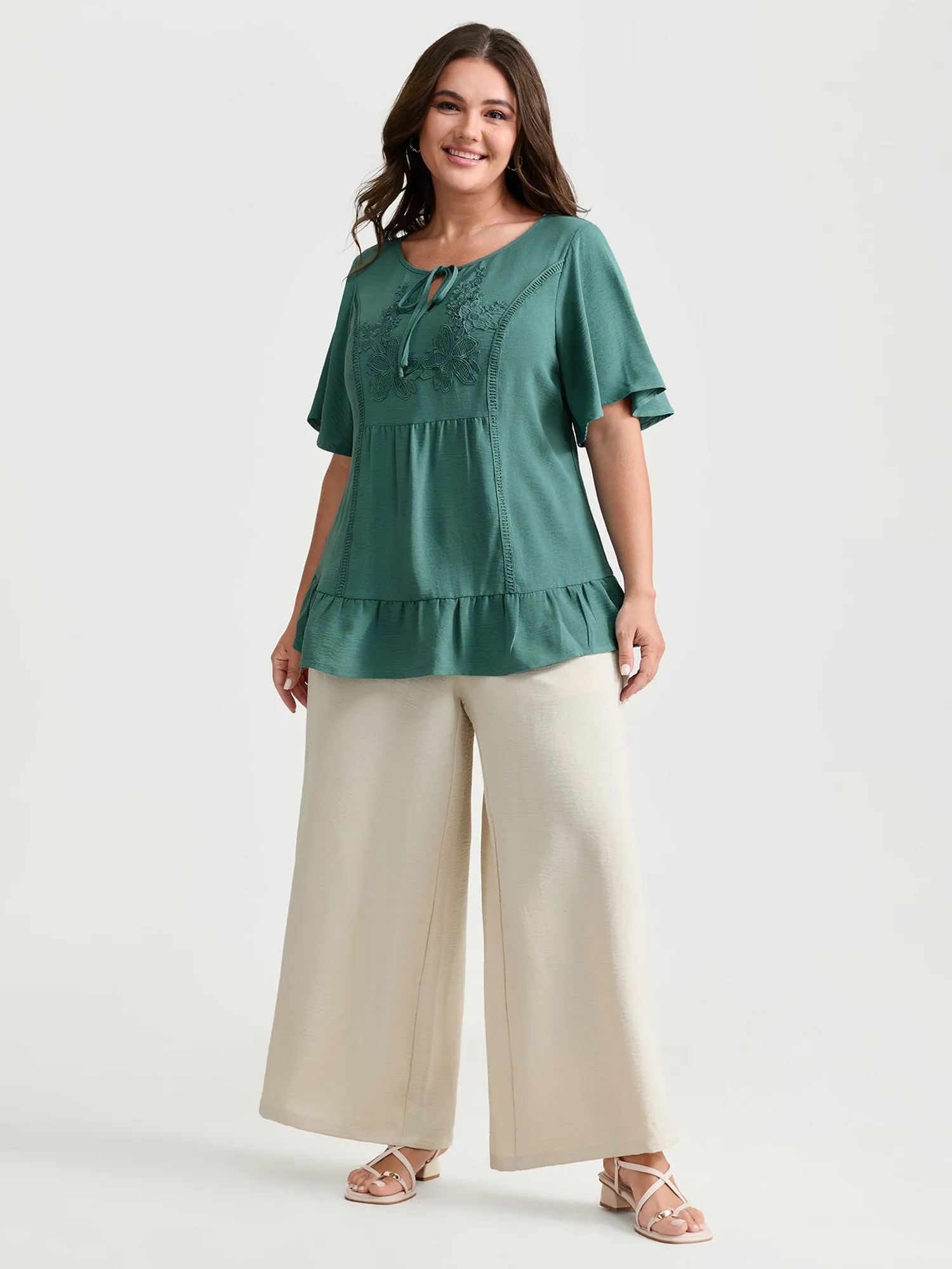 Floral Lace Trim Ruffled Hem Blouse sold by Bloomchic product image thumbnail 3