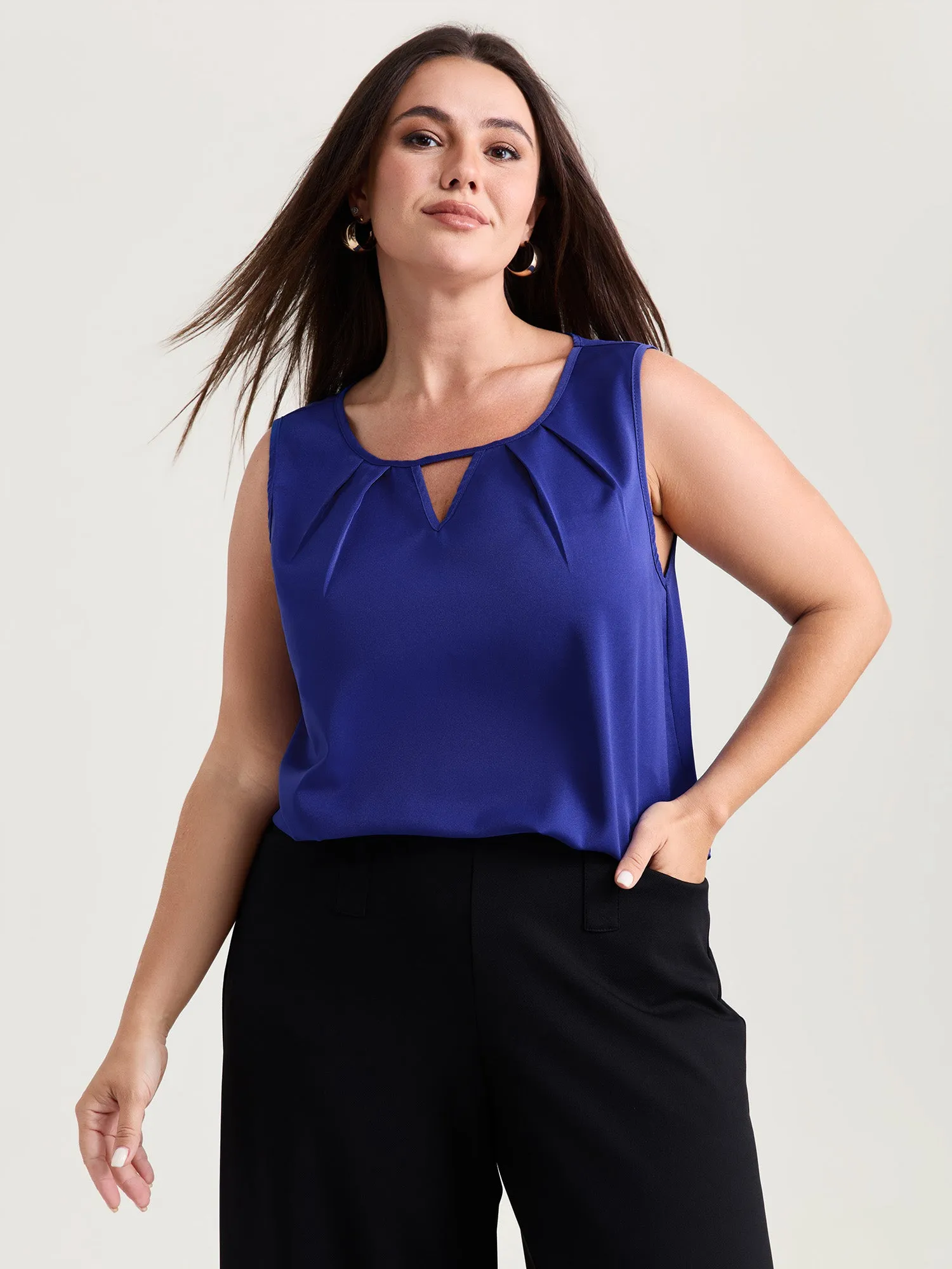 Keyhole Neckline Pleated A-Line Tank Top sold by Bloomchic
