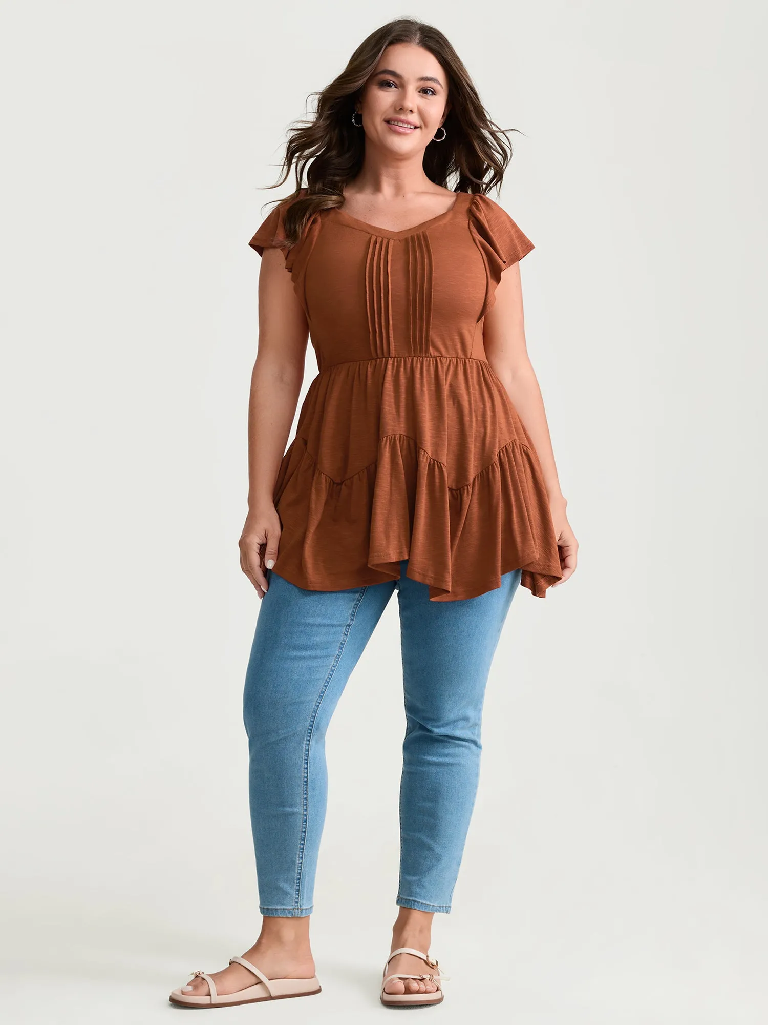 Fit And Flare Flutter Sleeve Shirred Top sold by Bloomchic product image thumbnail 2