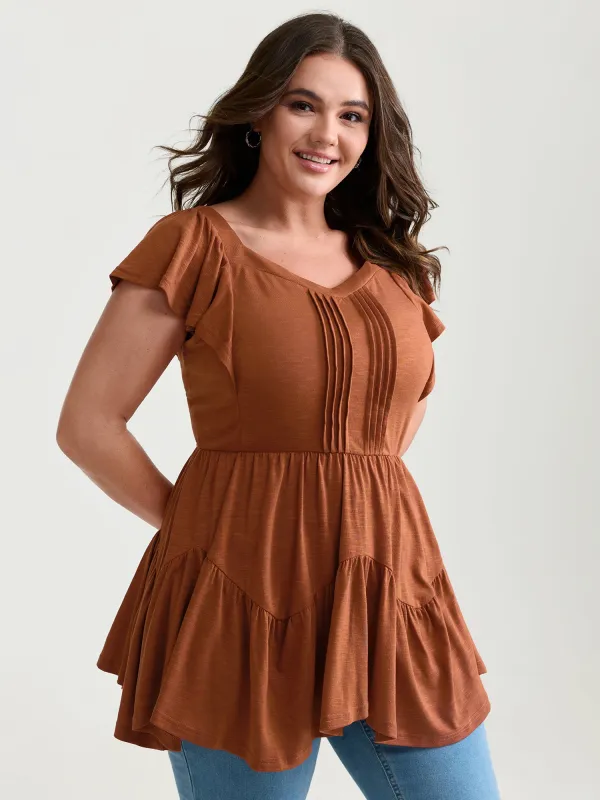 Fit And Flare Flutter Sleeve Shirred Top made by Bloomchic