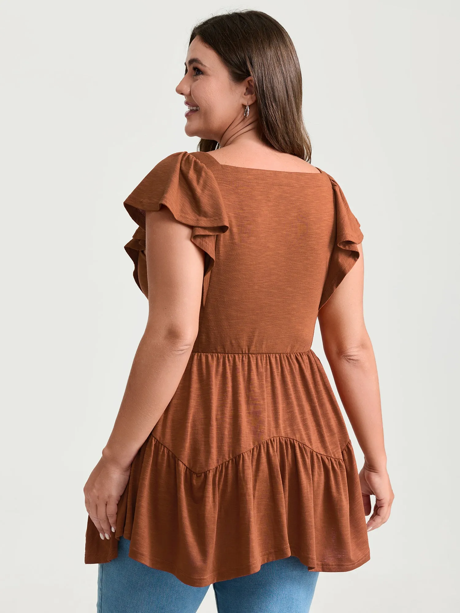 Fit And Flare Flutter Sleeve Shirred Top sold by Bloomchic product image thumbnail 4