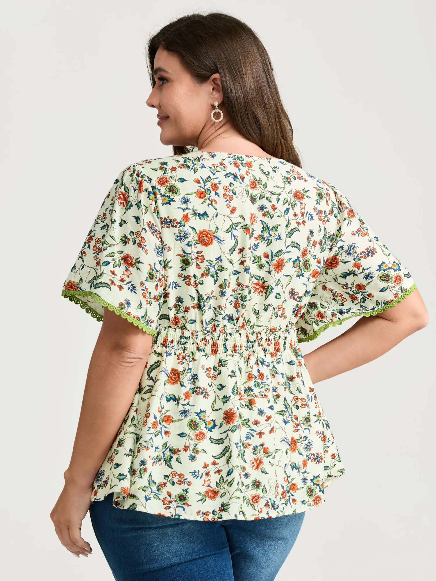 Dense Floral Print Bustier Shirred Waist Blouse sold by Bloomchic product image thumbnail 4