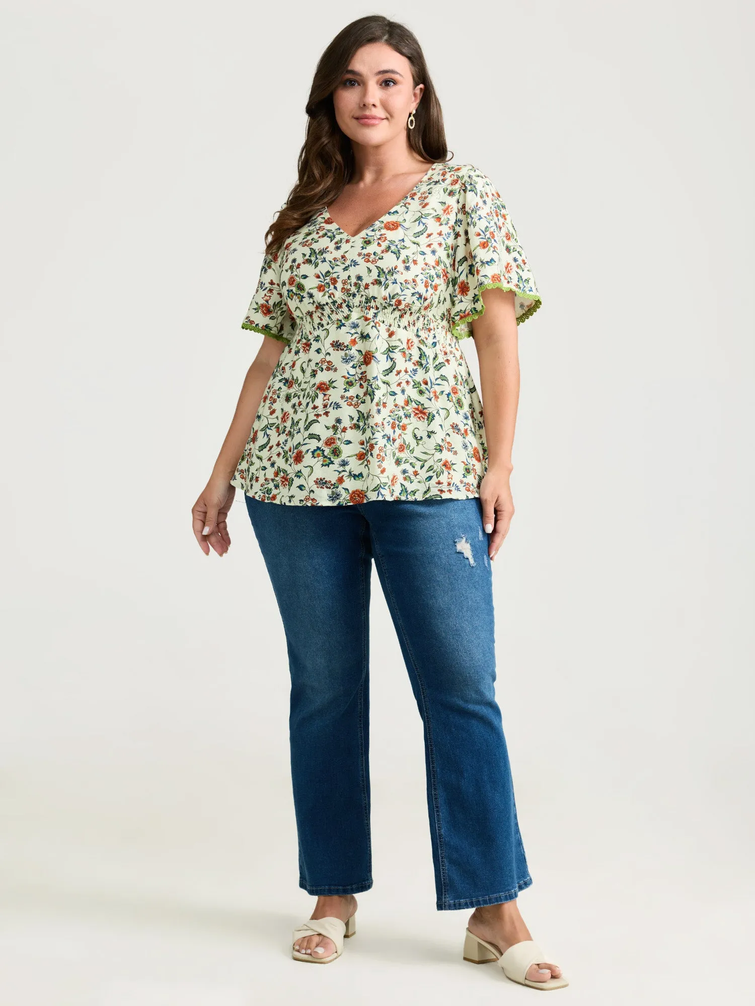 Dense Floral Print Bustier Shirred Waist Blouse sold by Bloomchic product image thumbnail 3