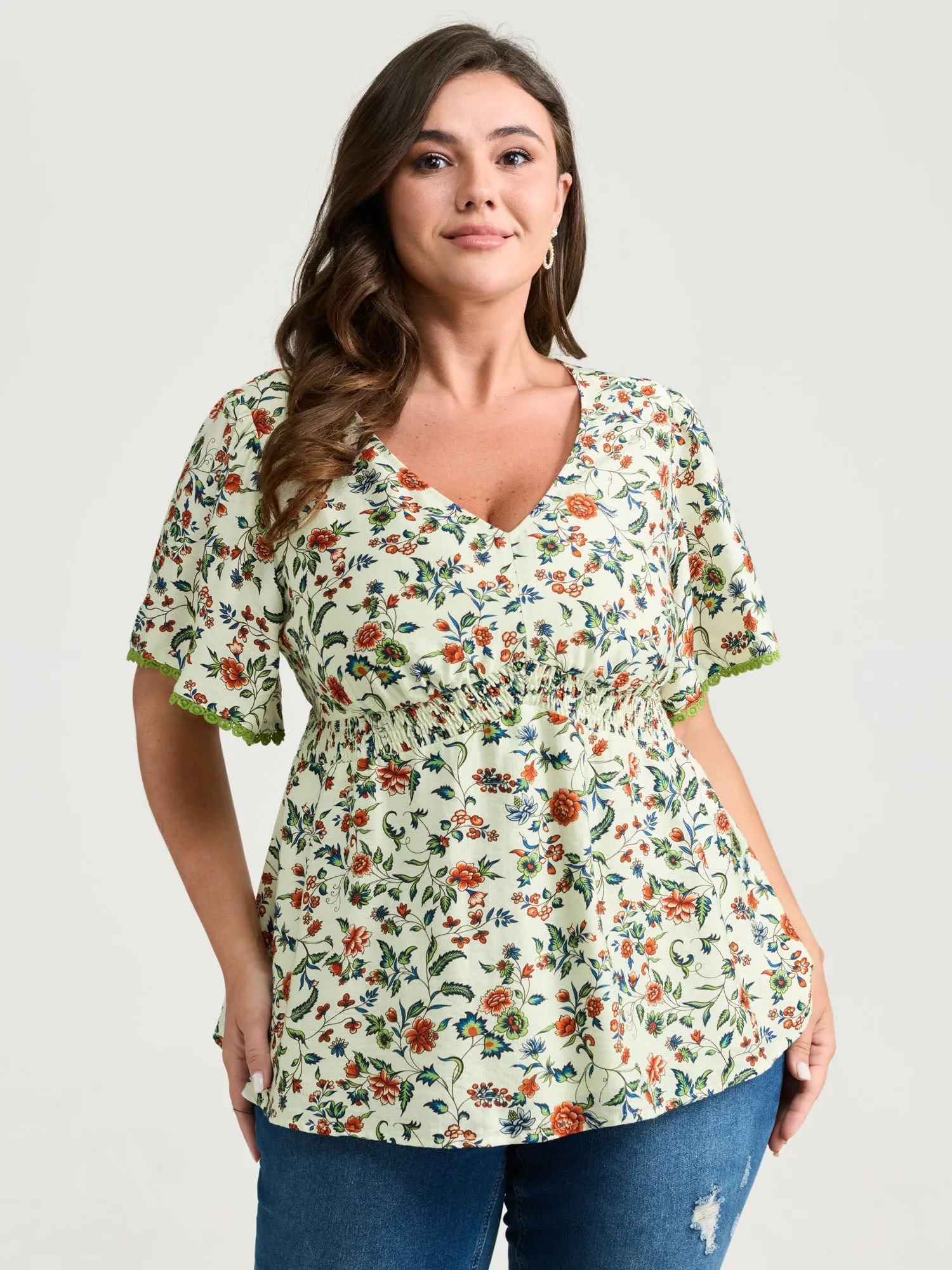 Dense Floral Print Bustier Shirred Waist Blouse sold by Bloomchic product image thumbnail 2