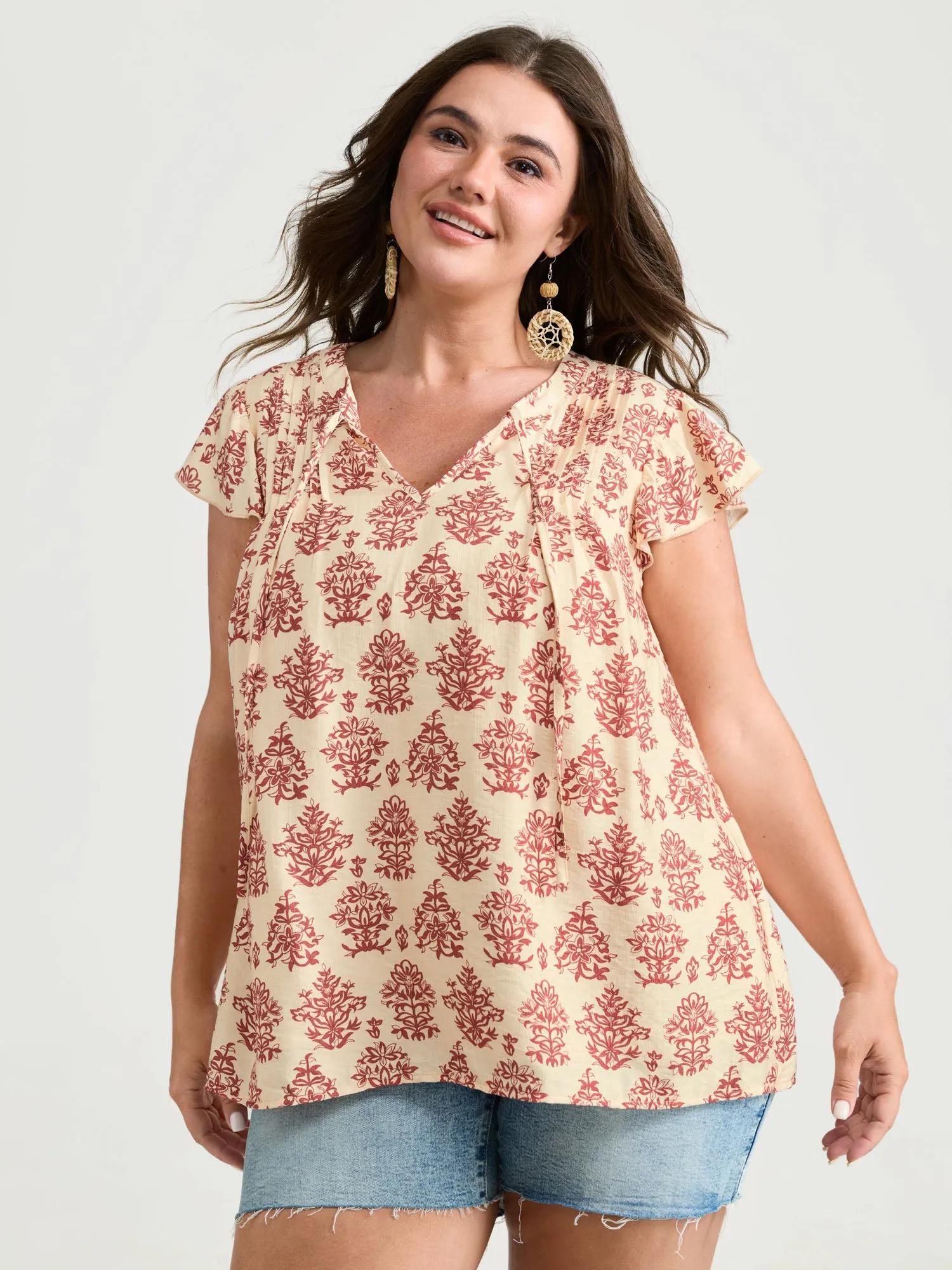 Boho Geometric Print Flutter Sleeve Blouse sold by Bloomchic product image thumbnail 2