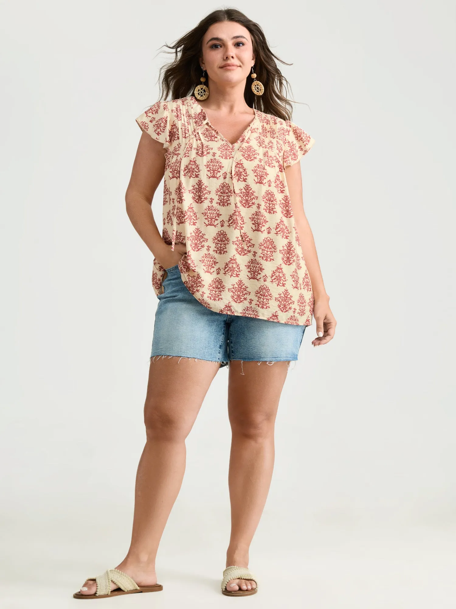 Boho Geometric Print Flutter Sleeve Blouse sold by Bloomchic product image thumbnail 3