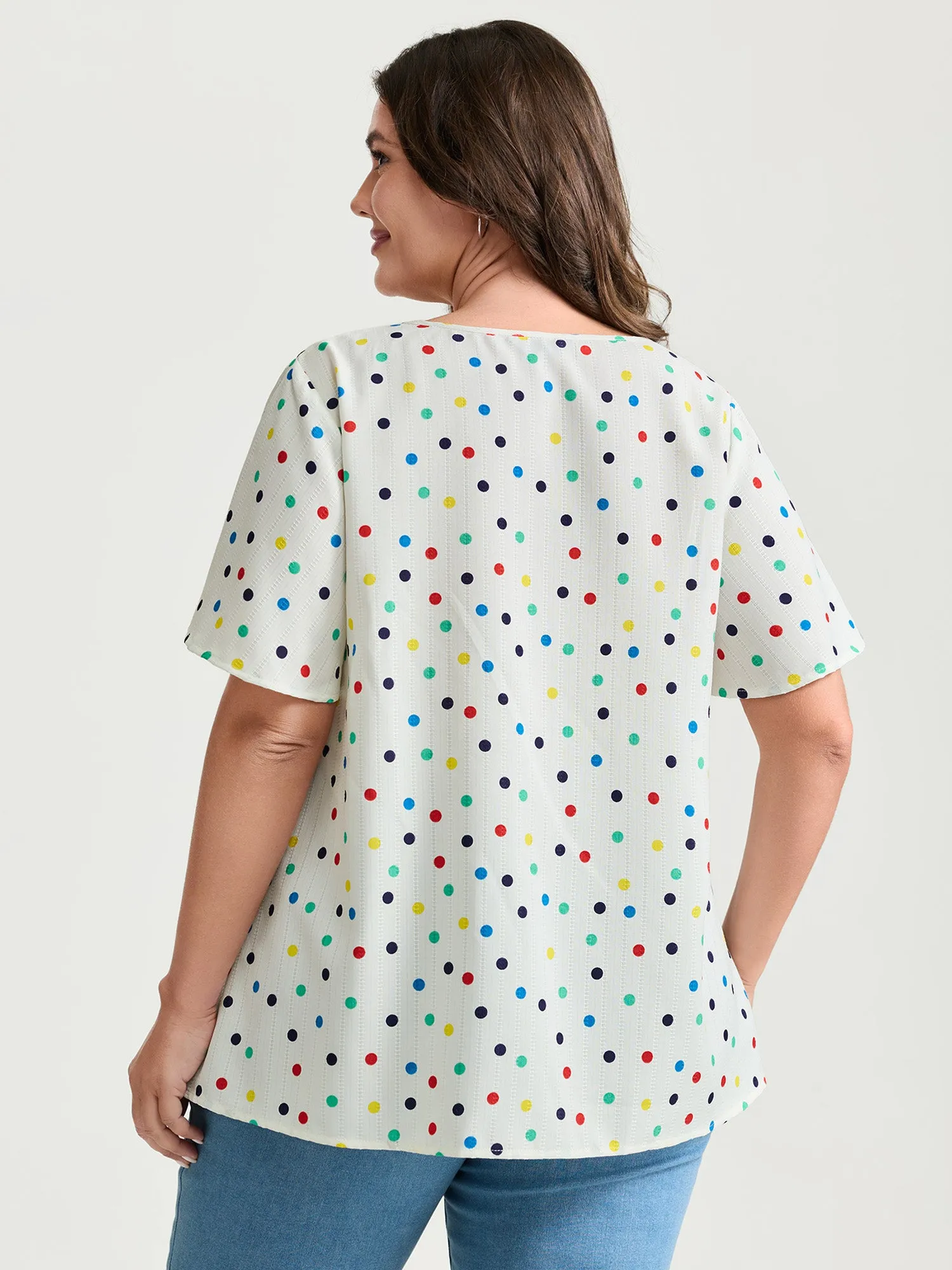 Colorful Polka Dots Drawstring Ruched Blouse sold by Bloomchic product image thumbnail 4
