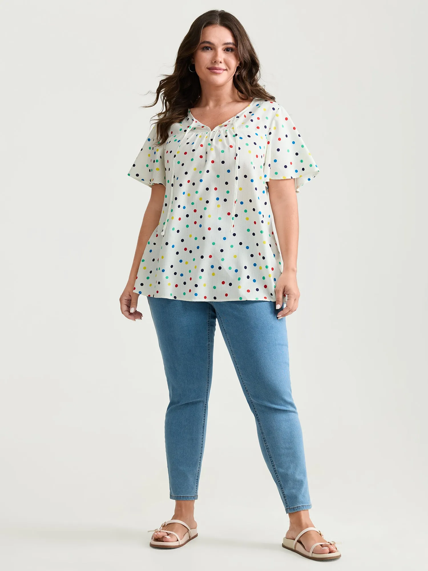 Colorful Polka Dots Drawstring Ruched Blouse sold by Bloomchic product image thumbnail 3
