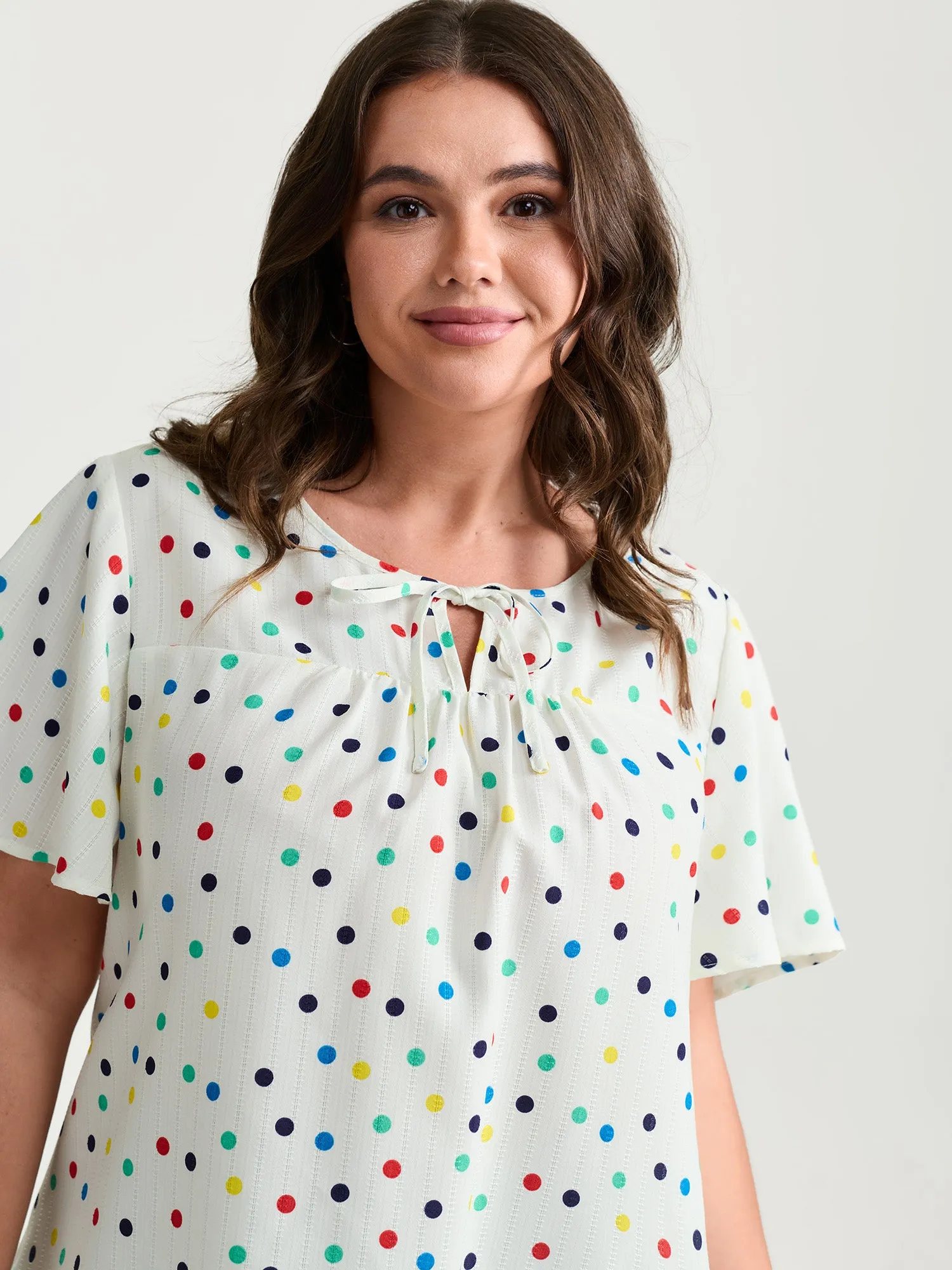 Colorful Polka Dots Drawstring Ruched Blouse sold by Bloomchic product image thumbnail 2