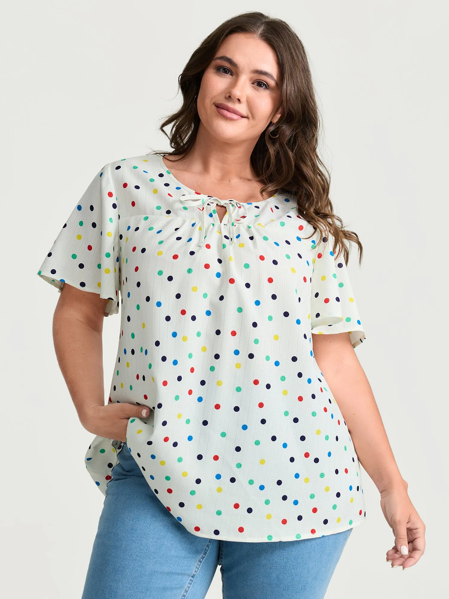 Colorful Polka Dots Drawstring Ruched Blouse sold by Bloomchic