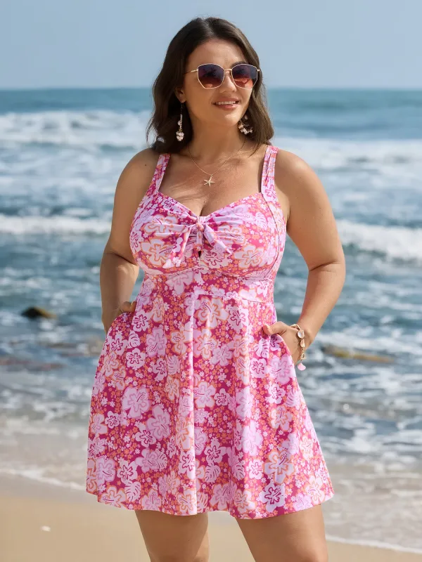 Paradise Floral Print Knotted Front Swim Dress made by Bloomchic