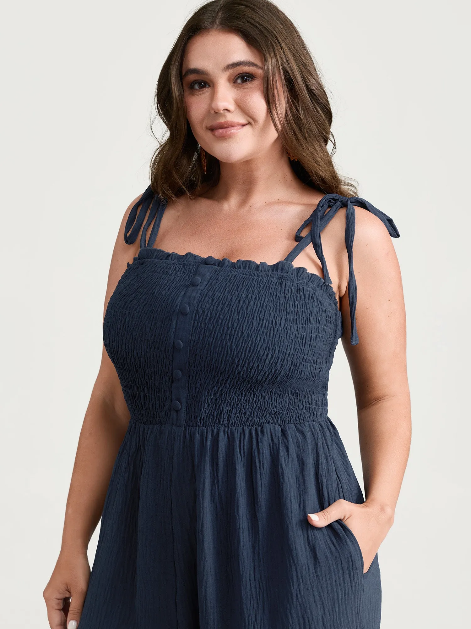 Cute Shoulder-Tie Cuffed Hem Jumpsuit sold by Bloomchic product image thumbnail 2