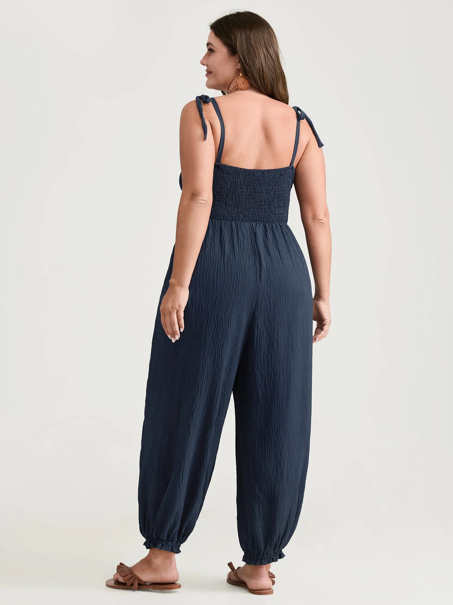 Cute Shoulder-Tie Cuffed Hem Jumpsuit sold by Bloomchic product image thumbnail 4